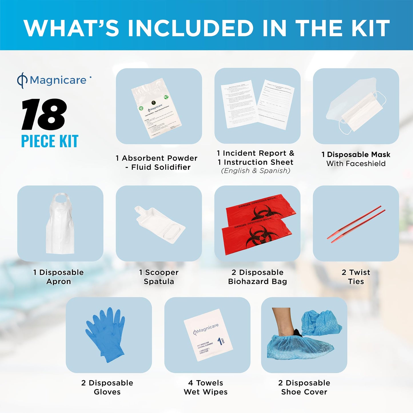 Bloodborne Pathogen & Vomit Cleanup Kit - Be OSHA Compliant| Comprehensive First Response Spill Kit for Bodily Fluids | Bodily Fluid Clean Up Bag| Ideal for Schools, Restaurants & Retirement Homes