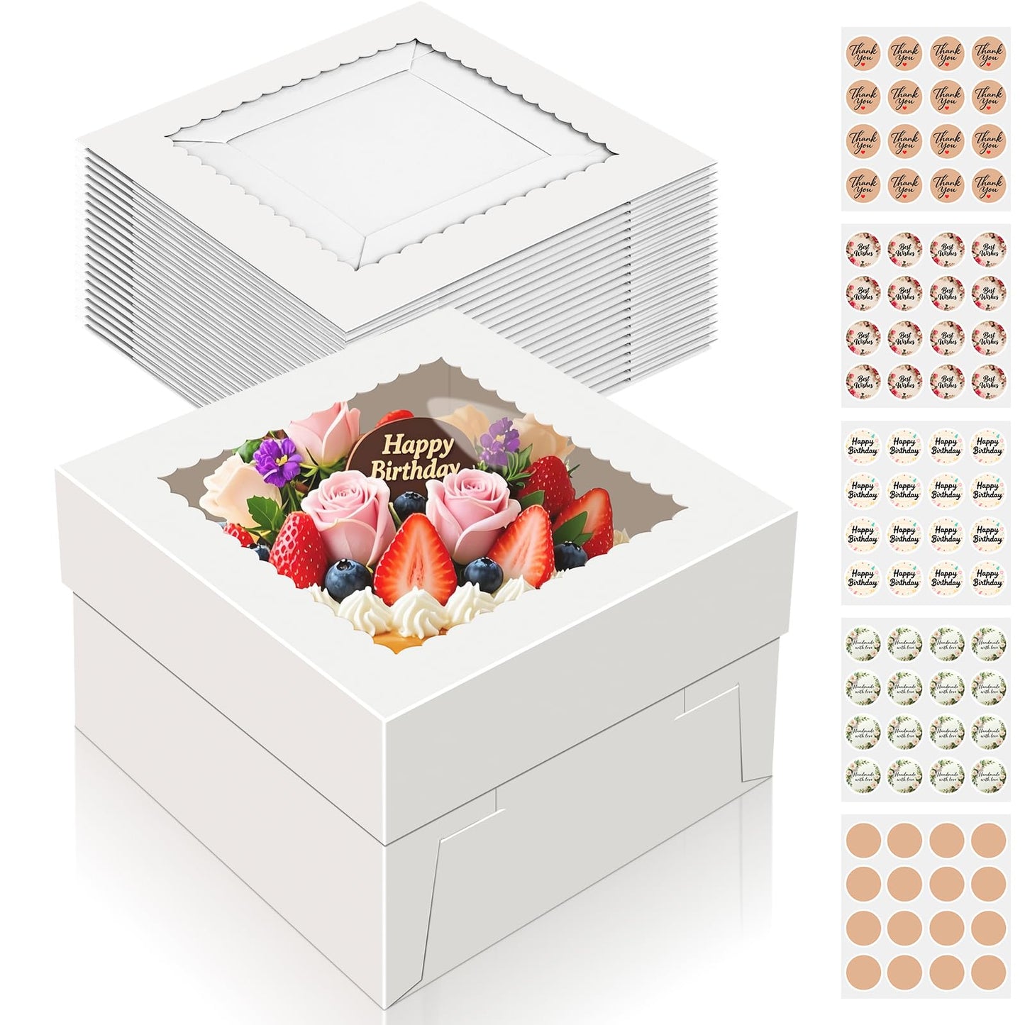 15 PCS Cake Boxes 10 Inch, 10x10x10 Tall Cake Box, 10 Inch Cake Box with Window, White Bakery Boxes, Large Baking Boxes, Cajas Para Pasteles, 10x10 Cake Boxes for Birthday, Wedding, Party, Business