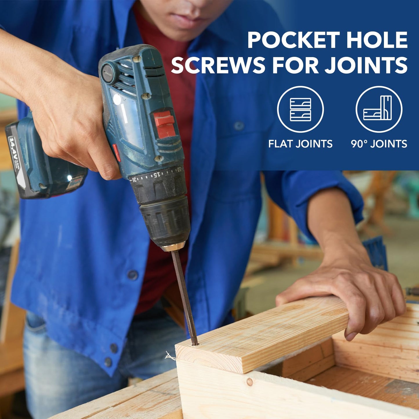 Bobibbi Pocket Hole Screws #8x2-1/2 Zinc, Coarse Thread Wood Screws, Washer Head with Square Drive 300Pcs, 150MM Drive Bit Included
