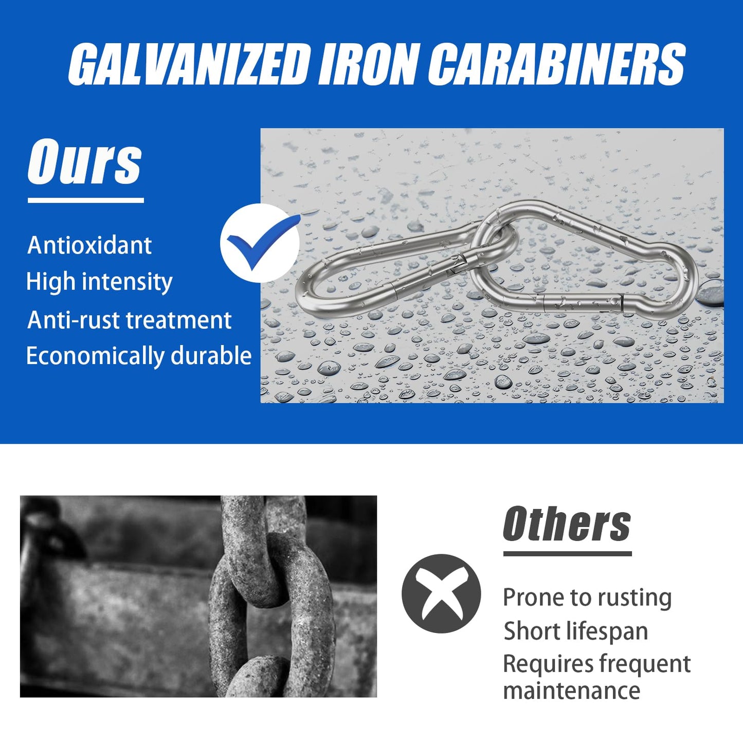 Small Carabiner Clip Hooks, 32pcs 2.36 inch Carabiners Heavy Duty, Galvanized Iron Spring Snap Hook Fits Camping Hiking, Metal Clips for Keychain Keys Rings