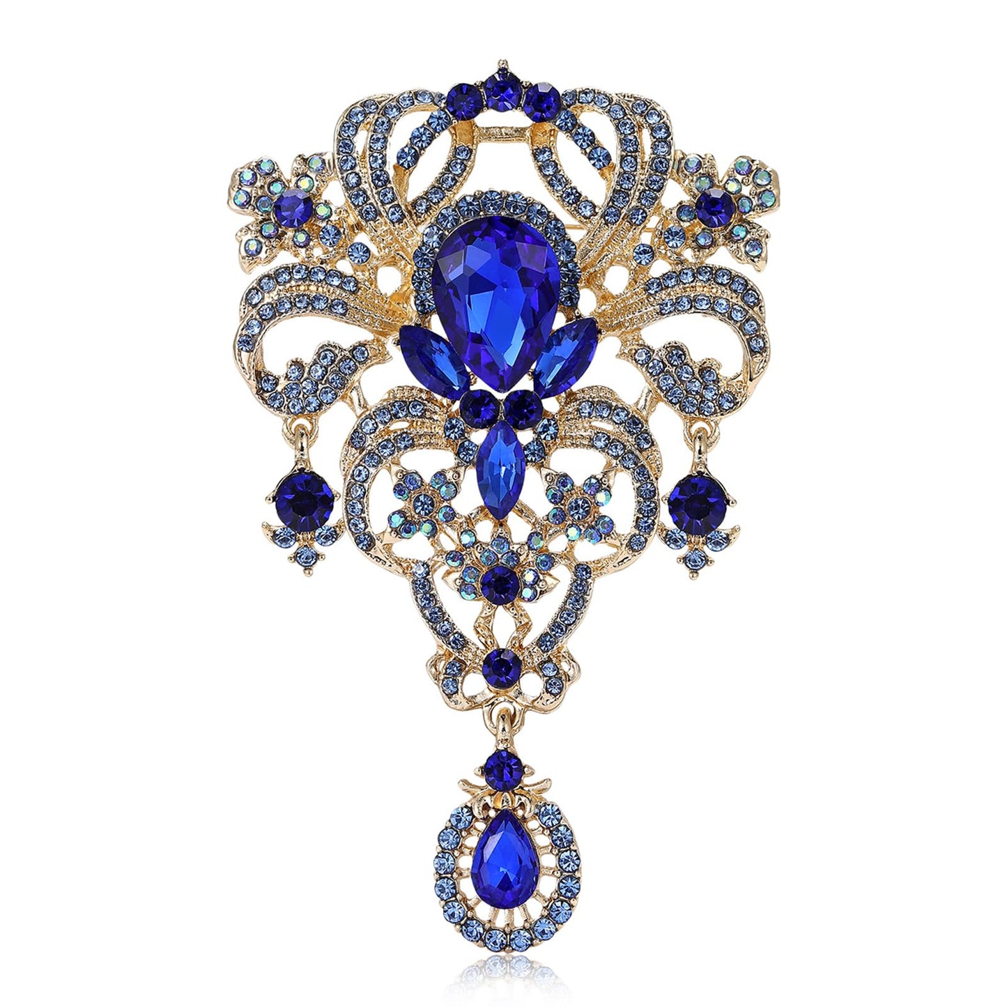 YOQUCOL Retro Blue Austrian Crystal Big Brooch Pin for Women Large Flower Shape Brooches Lapel Pins for Sweater,Coat Dress Accessories