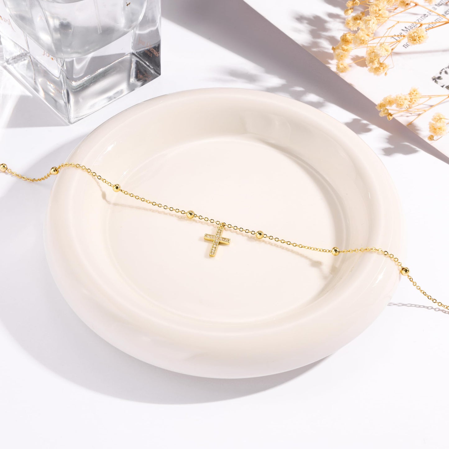 CHESKY Gold Waist Beads for Women, Dainty 14k Gold Plated Waist Chain Body Chain Jewelry for Womens Adjustable Waterproof Belly Chain Sexy Cross Pendant Chain Belt Beach Gold Summer Jewelry for Women Fashion Accessories
