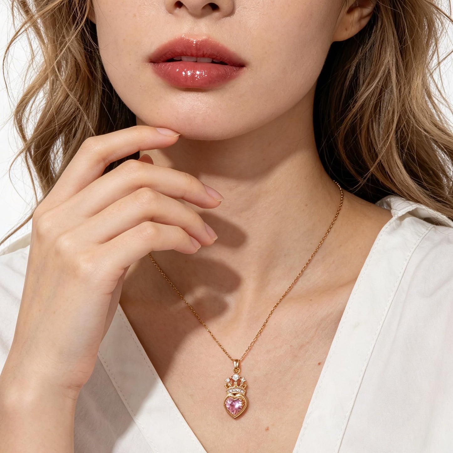 crataly Crown Rose Quartz Necklace-Gold Plated Heart Necklace For Women October Birthstone Jewelry For Valentine's Day Mother's Day Christmas Birthday Gifts
