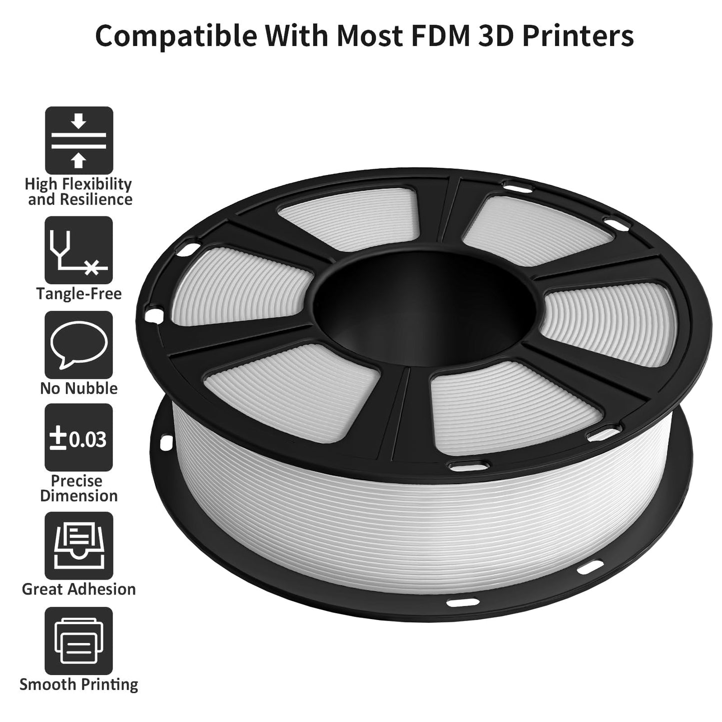 GIANTARM PLA Filament,Matte White 3D Printer Filament 1.75mm, Matte PLA 1KG Spool(2.2lb),Dimensional Accuracy +/- 0.02 mm,3D Filament for Bambu Lab