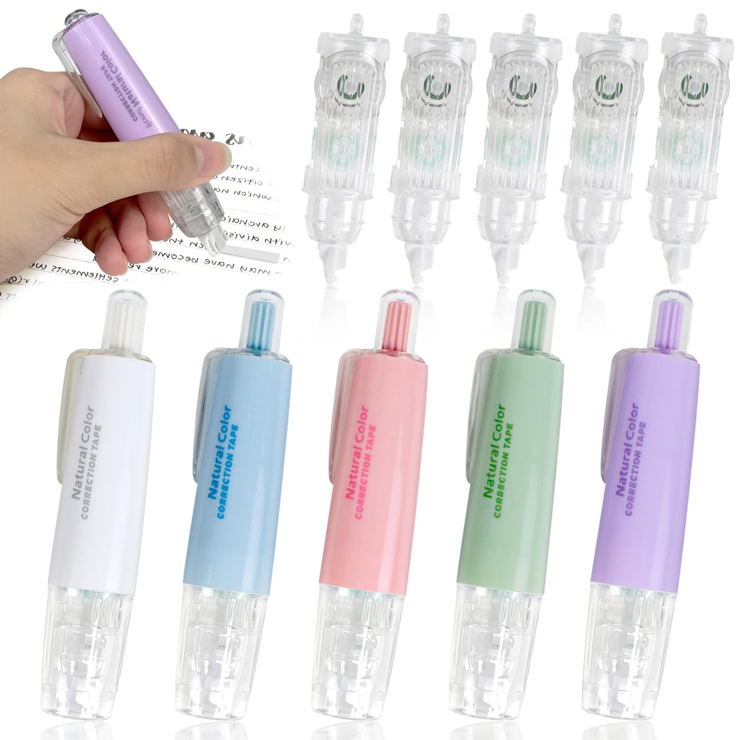 OT-NVWOZR 5pcs White Out Correction Tape with 5pcs Replacement Whiteout Tape, Retractable Correction Tape for School, Mini Cute Refillable White Out Tape Pens for Office Note Taking Supplies