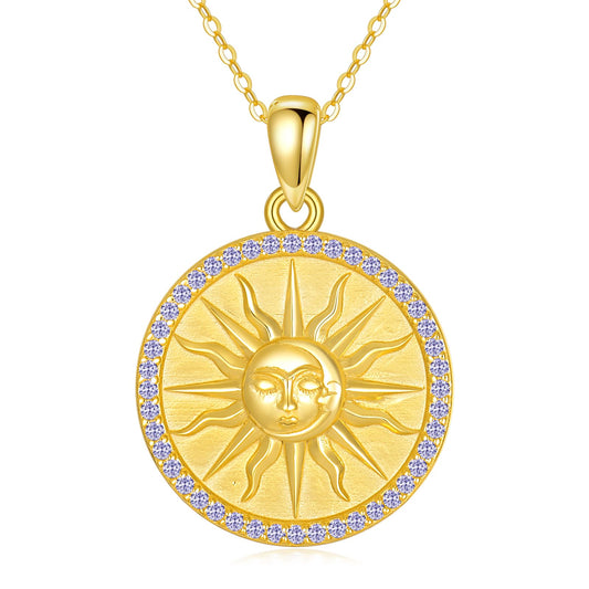KQF Sun Necklaces for Women Sterling Silver 18K Gold Plated Sun Coin Pendant Birthstone Necklace June Jewelry Gift for Mom