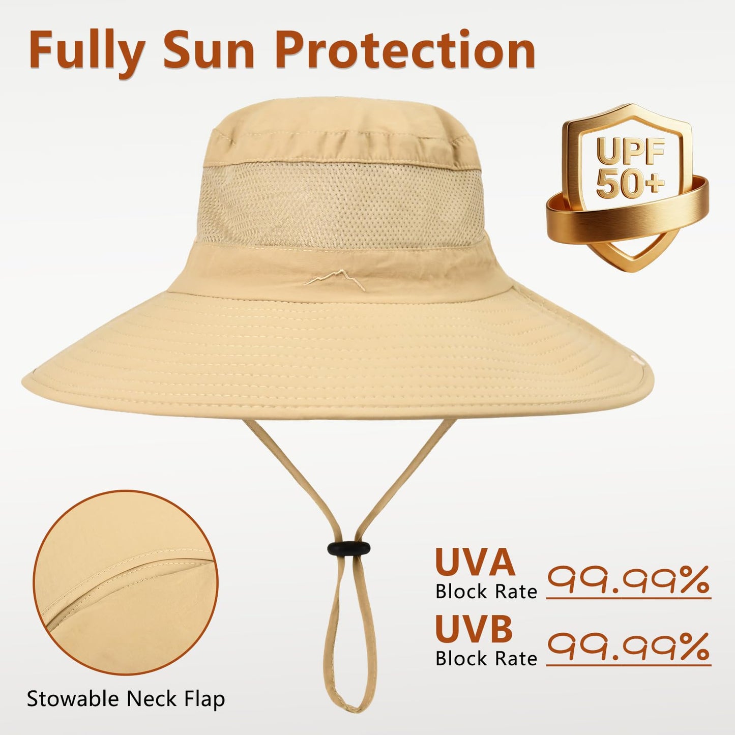 ZOORON Sun Hats for Men Women Fishing Hat with Neck Flap,UPF 50+ Sun Hat Waterproof Wide Brim Bucket Hats for Safari Hiking