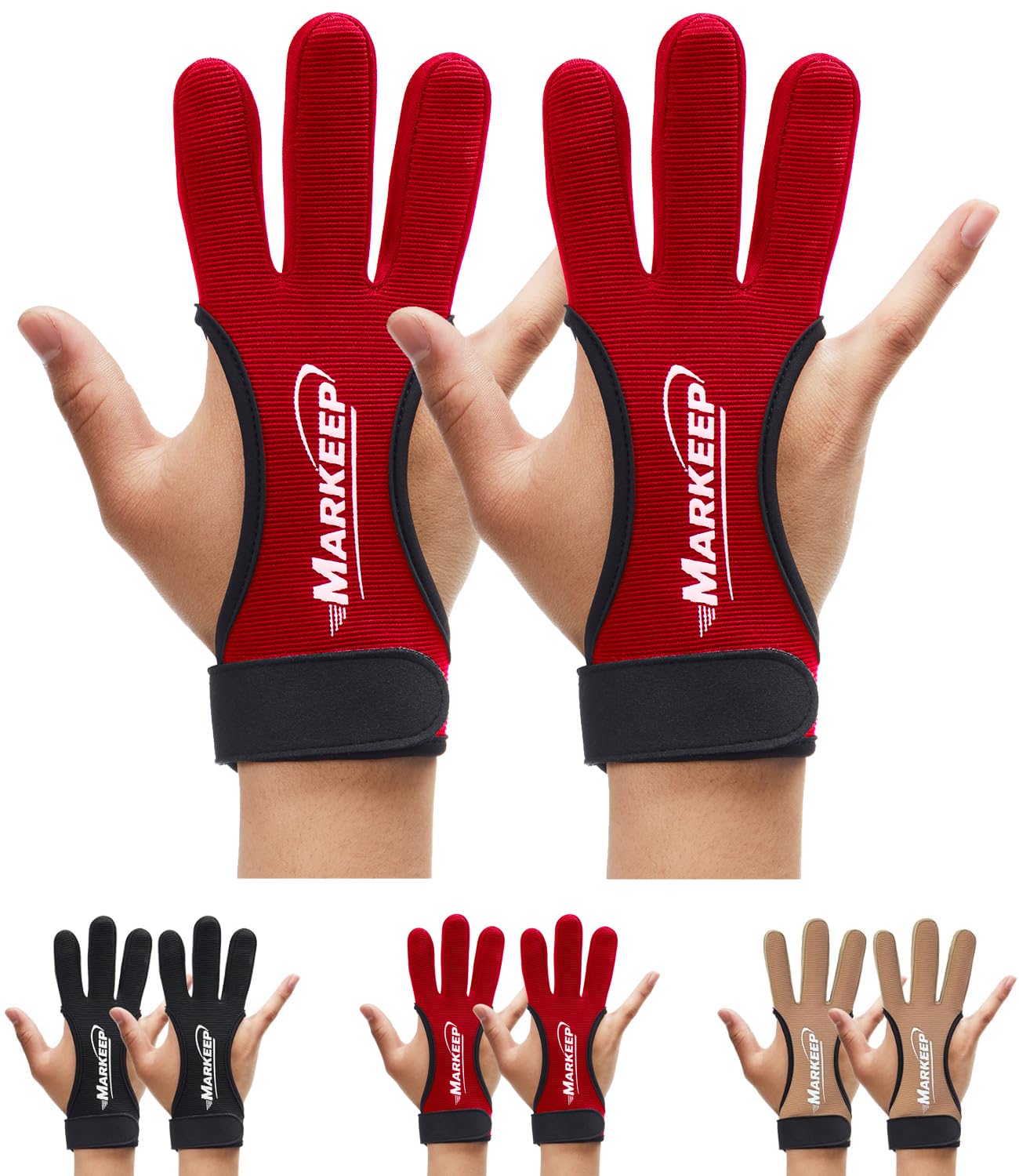 MARKEEP Archery Gloves 2 Pack Shooting Hunting Leather Guard 3-Finger Guard for Youth Adult Man Woman and Beginner Recurve Arrow Bow Archery Protective Gear Accessories