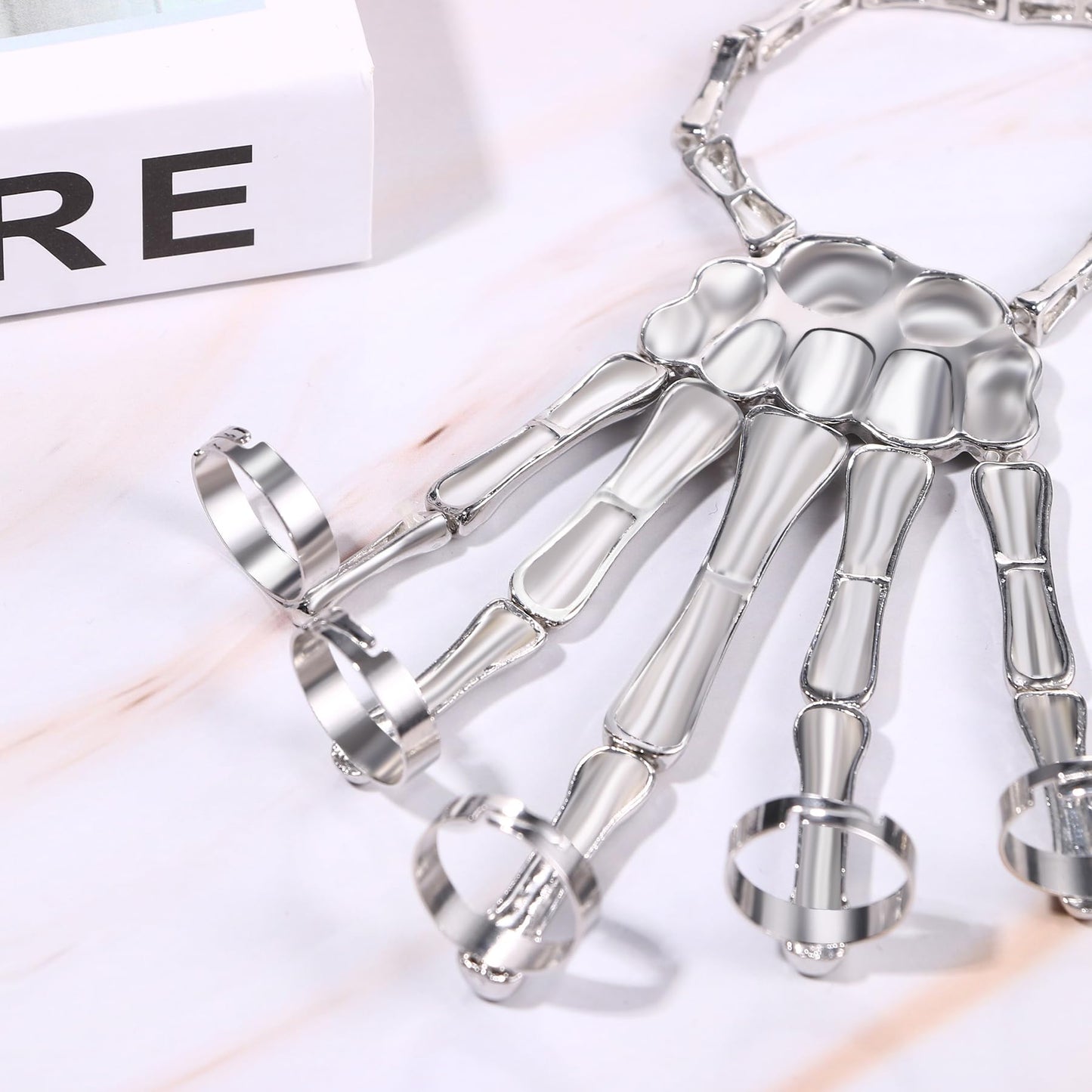 Cupimatch Women Halloween Skeleton Bracelet: Gothic Claw Hand Chain with Ring Punk Costume Jewelry