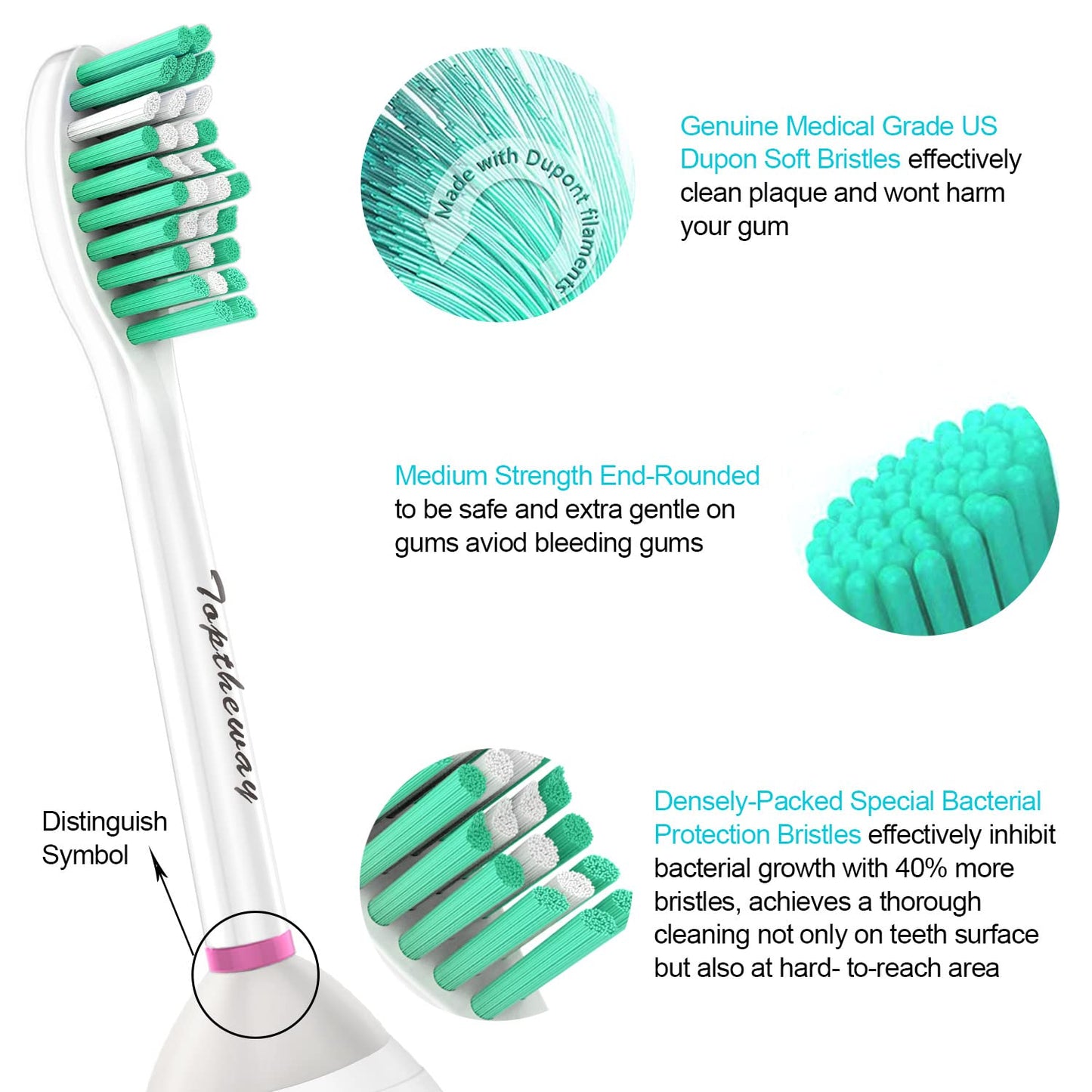 Toptheway Replacement Brush Heads Compatible with Sonicare E-Series Essence Xtreme Elite Advance and CleanCare Screw-On Toothbrush Handles 7022/66, 6 Pack