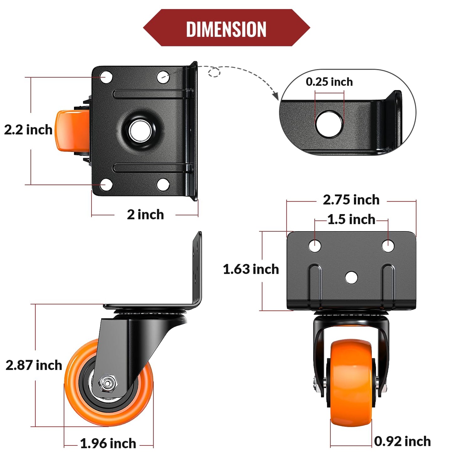 HOLKIE 2 Inch Side Mount Caster Wheels Set of 4,Heavy Duty L-Shaped Bracket Casters with Screws,550 LBS Capacity Dual Locking Swivel Wheels for Coffee Table,Plywood,Workbench,Furniture,Cabinet