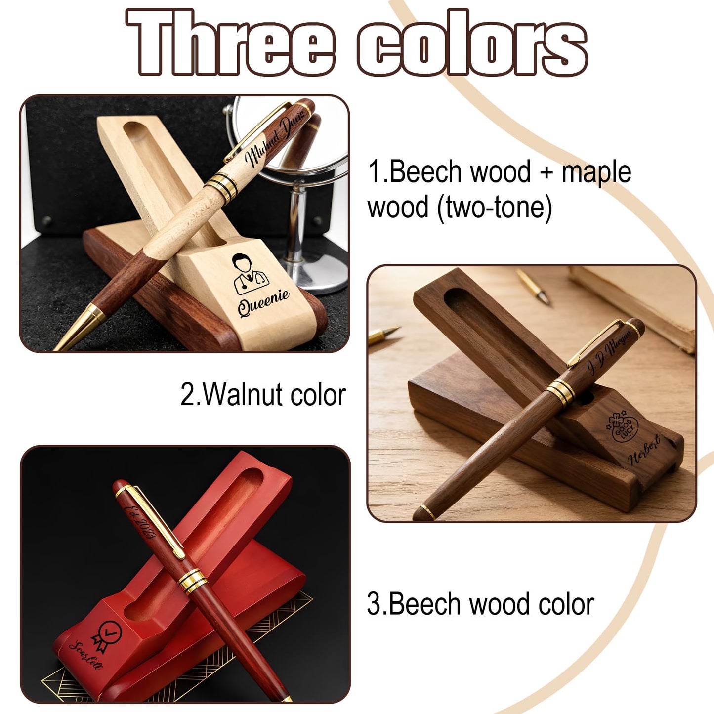 QSZ Custom Wooden Ballpoint Pen Gift Set with Name Personalized Wood Pen Set with Engraved Business Wood Pens Gift for Men Women Boss Teacher Co-worker Friends (Custom Pens 5)