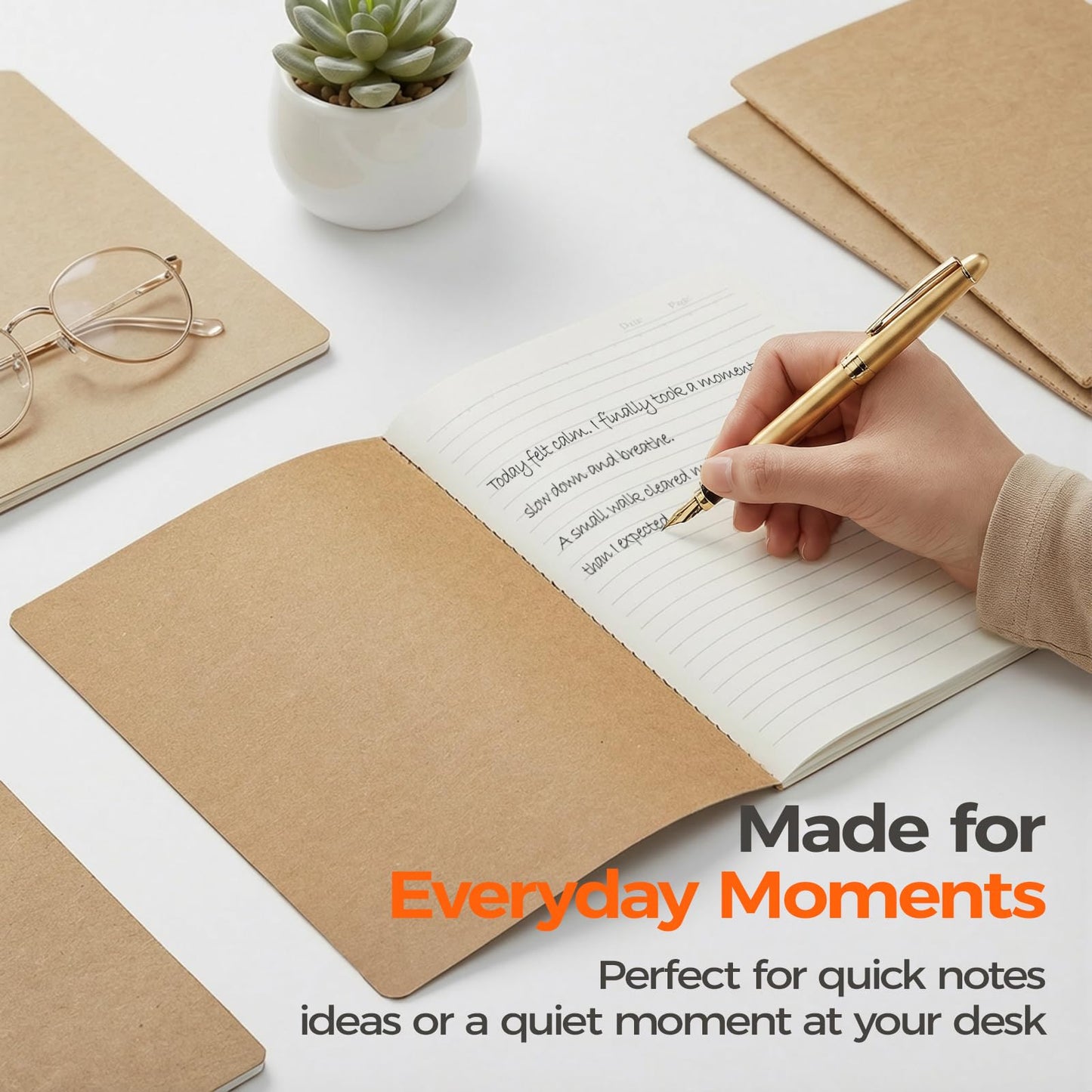 Foliom 50 Pack Kraft Notebooks Bulk A5, 60 Pages Lined Ruled Journals, 8.3x5.5 Inches, Natural Kraft Cover Composition Notebooks for School Office Students Artists
