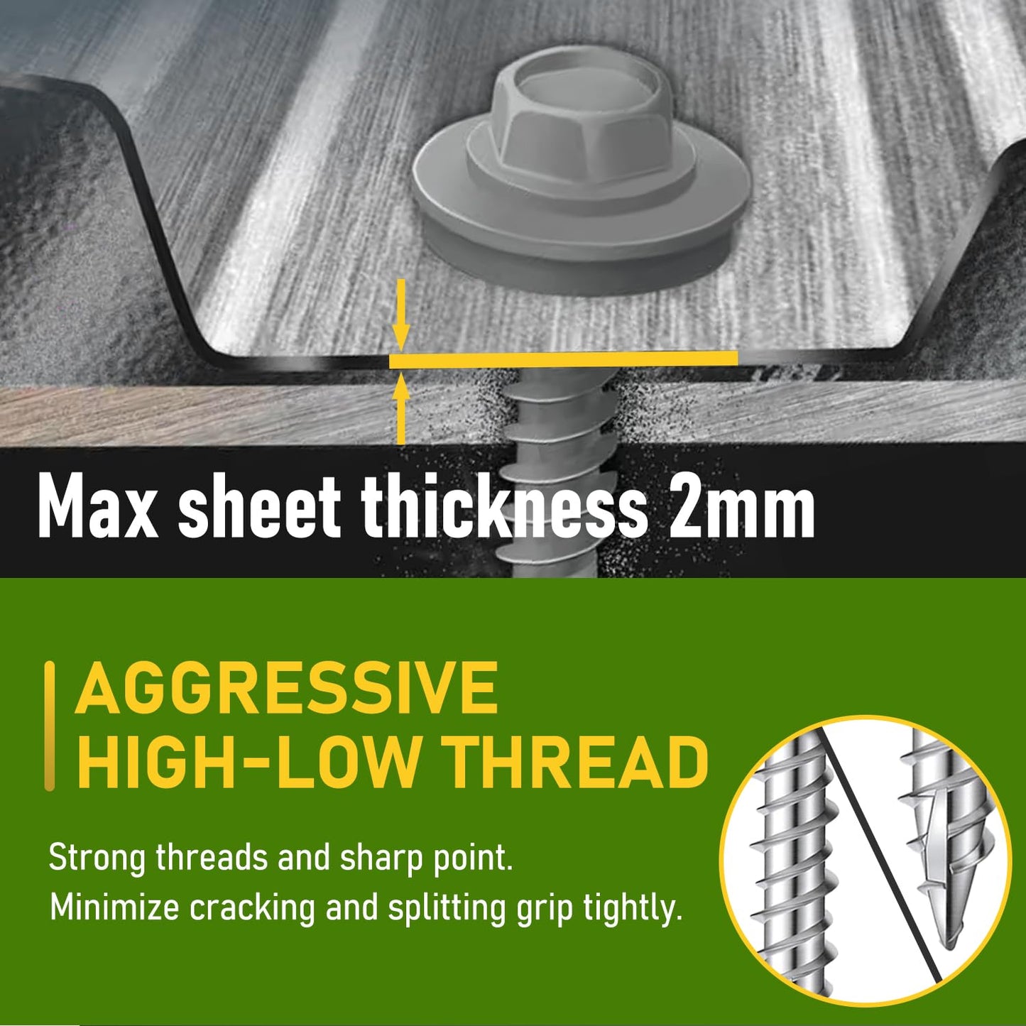 CAMNWAMN 500 Pcs, #10 x 1 Inch Hex Head Metal Roofing Screws, Zinc Plated Sharp Point Sheet Metal Roof Screw with Rubber Washer, Self Tapping Metal to Wood Siding Screws, Hex Socket Included