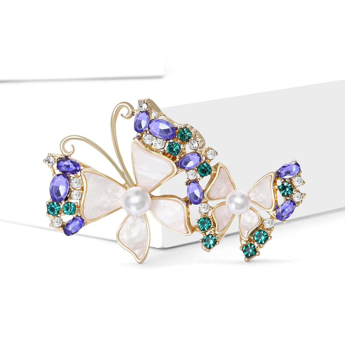 Butterfly Brooch for Women White Shell Purple Zirconia Butterfly Pin Animal Insect Brooch Birthday Holiday Gift for Girlfriend Wife Mother