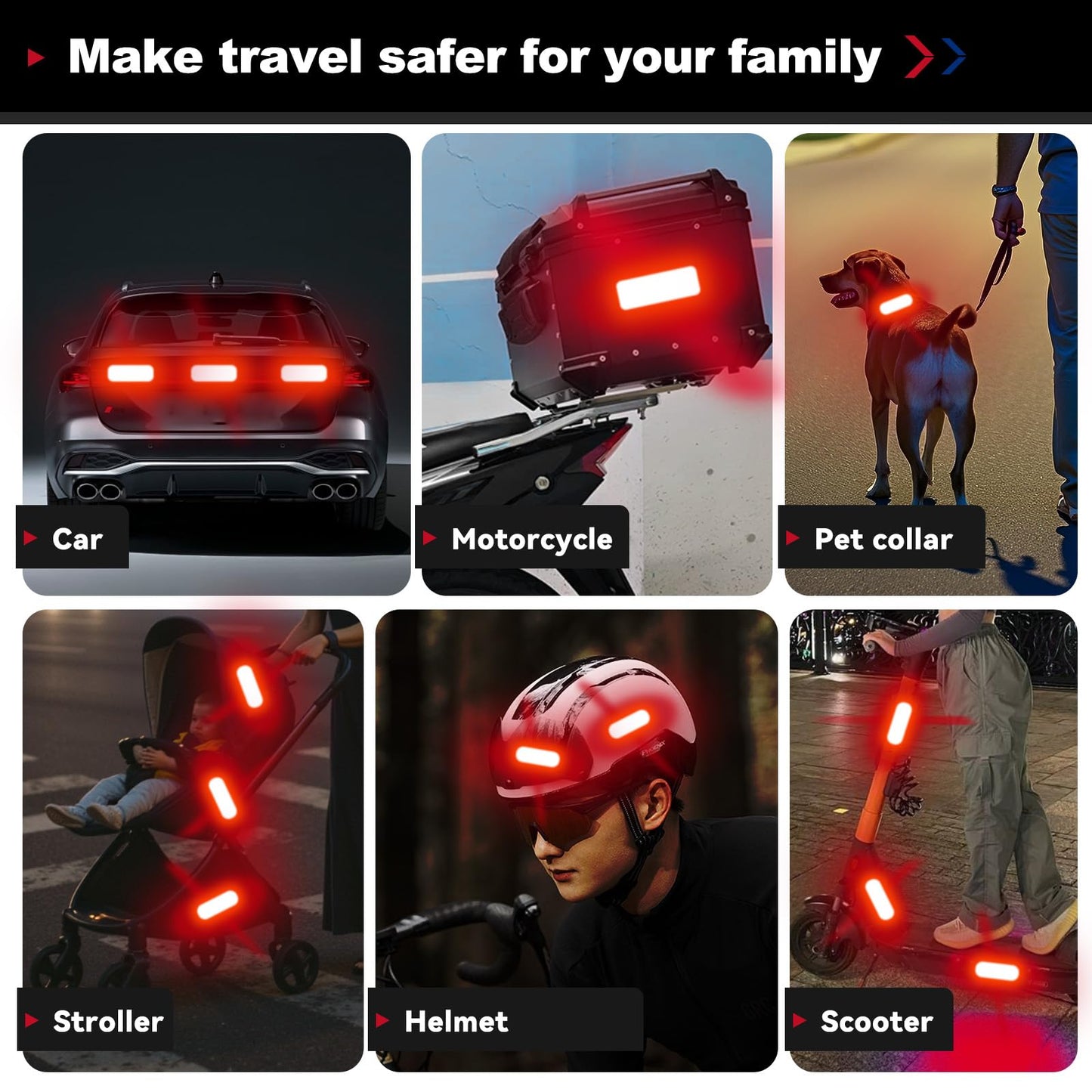 PHIXBEAR 20 Pcs Super Reflection Reflective Stickers, Safety Reflective Tape for Car Bike Mailbox Helmet, Red Tape Outdoor Waterproof 3.15" X 1.18"