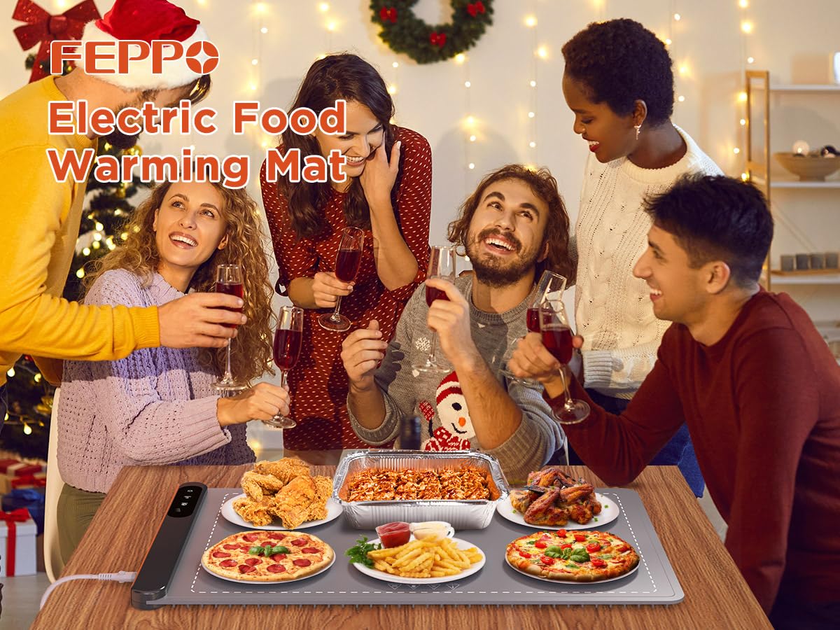 FEPPO Food Warming Mat, Upgrade High-tech Heating System, Fast Full Surface Electric Warming Tray with 6 Level Adjustable Temperature and 6 Hours Timer, Roll Up Food Warmers for Parties Buffet