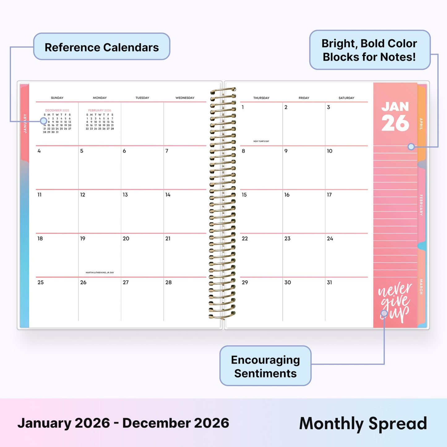 Blue Sky Livewell 2026 Weekly and Monthly Planner Calendar, January 2026 - December 2026, 7" x 9", Flexible Laminated Cover, Heavy Duty Coil Binding, Colorful Premium Paper, Includes Storage Pocket, Stickers, Charmie