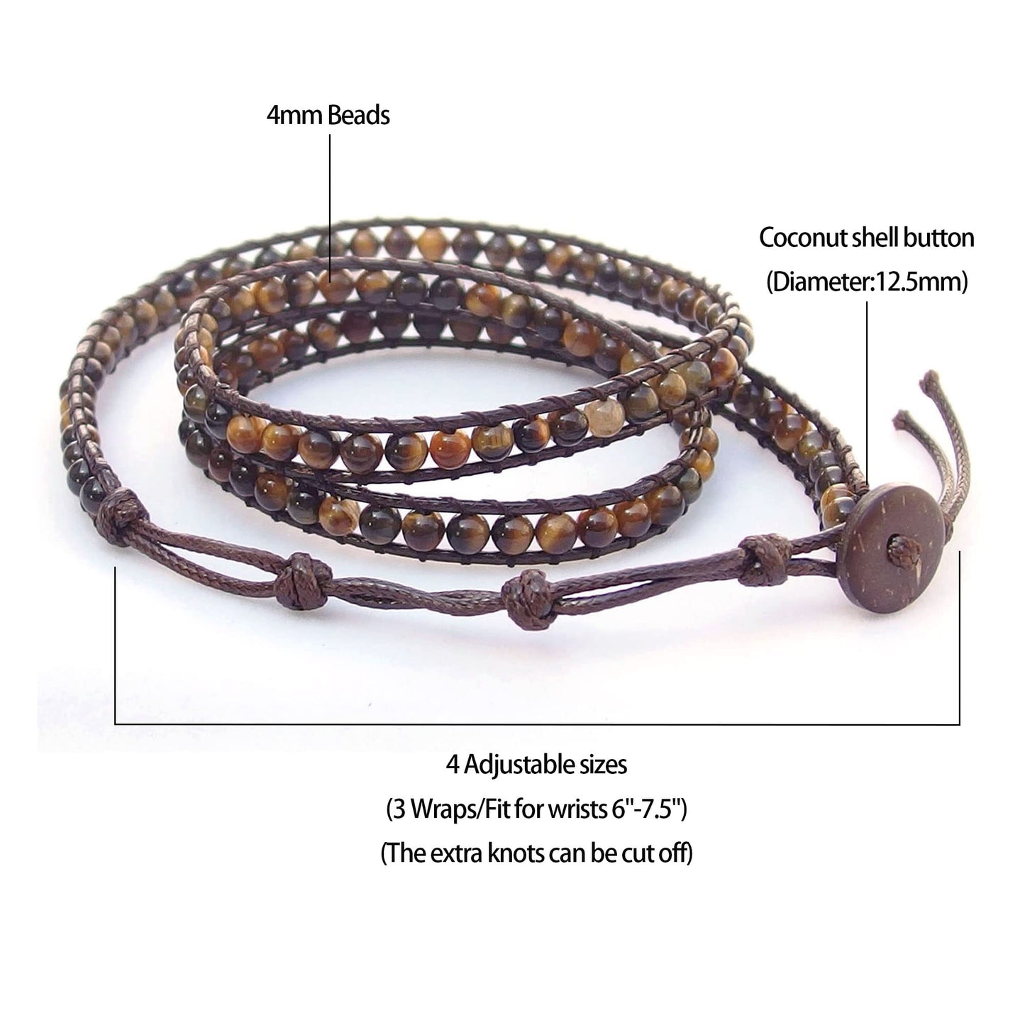 Ayriwoyi Tigers eye Bracelet Wrap Bracelets for Women Beaded Wrap Bracelet Crystal Healing Natural Stone Bracelet Adjustable