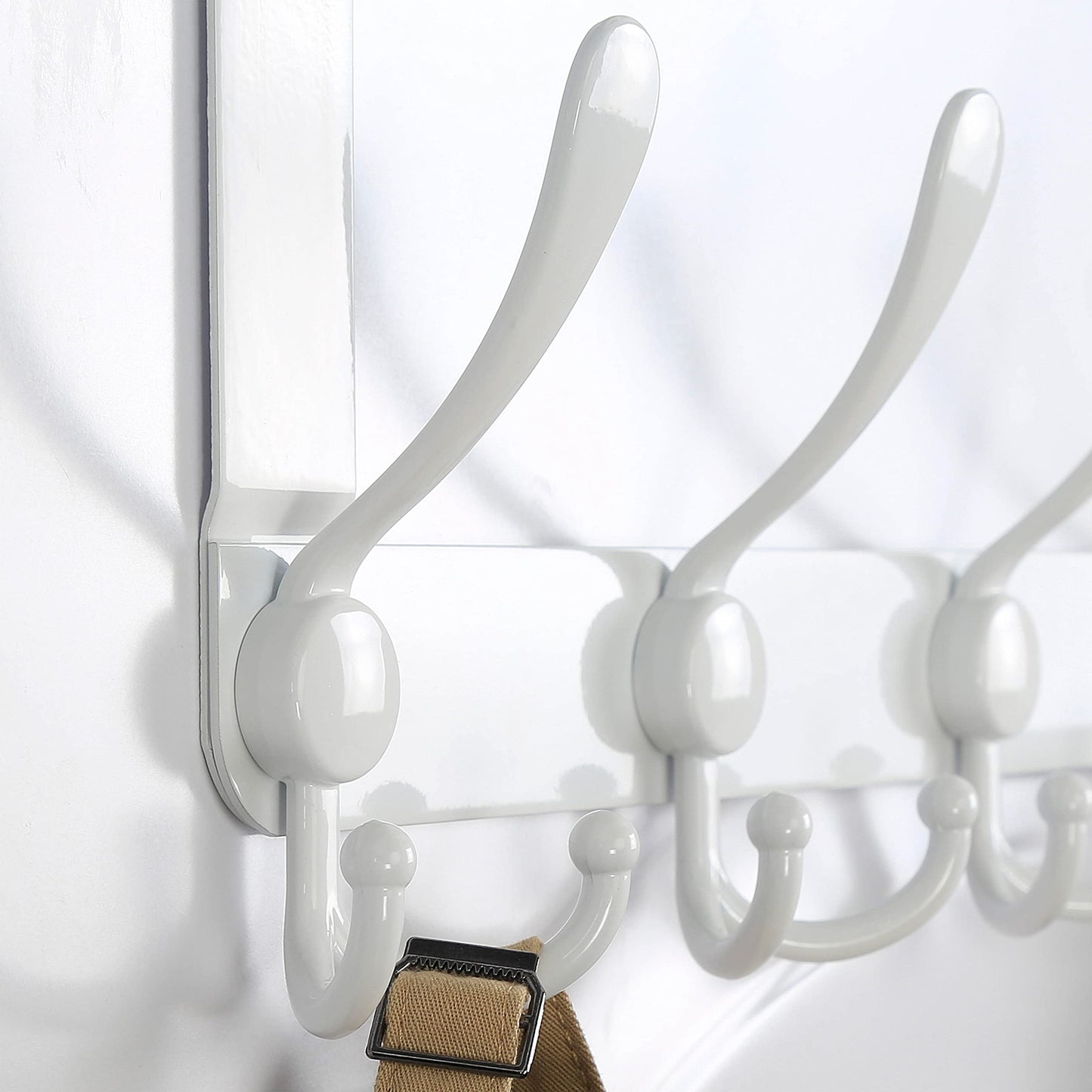 Dseap Over The Door Hook Hanger - Fits 1 3/8" to 1 3/4" Standard Doors | 5 Tri Hooks Heavy Duty Towel/Coat Rack | Door Organizer for Clothes, Jackets, Hats, Towels, White