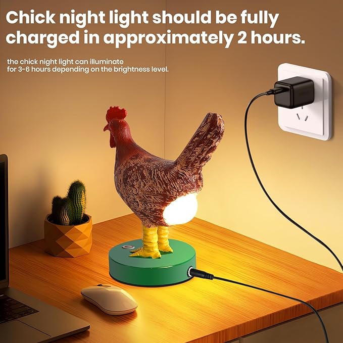 Chicken Egg Lamp, Funny Dimmable 3D Chicken Night Light with Egg in Butt, Lifelike Rooster Lamp with Touch Switch for Easter, Christmas, Birthdays Gifts