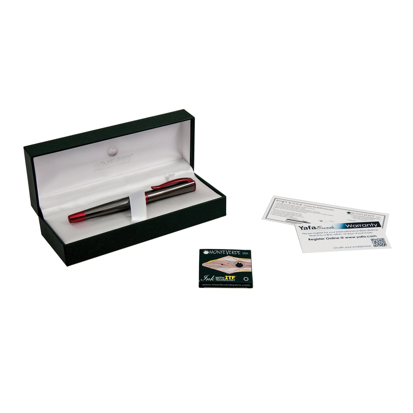 Monteverde USA Impressa Fountain Pen Gun Metal with Red Trim - Fine Point - JoWo German Nib
