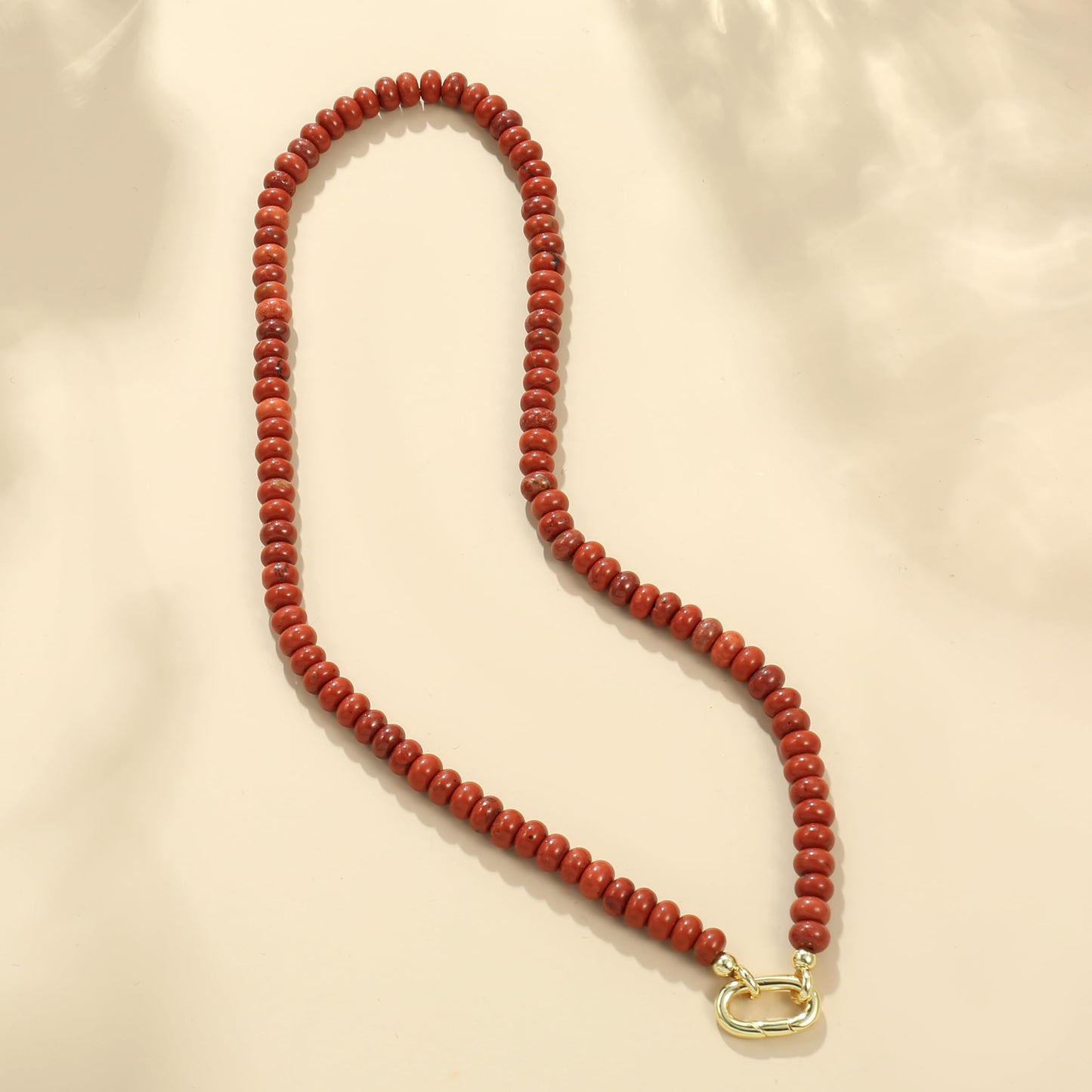 CONRAN KREMIX Brick Red Stone Beaded Necklace for Women,Natural Stone Bead Choker Necklaces Boho Summer Beach Necklace Gemstone Jewelry Gift for Women