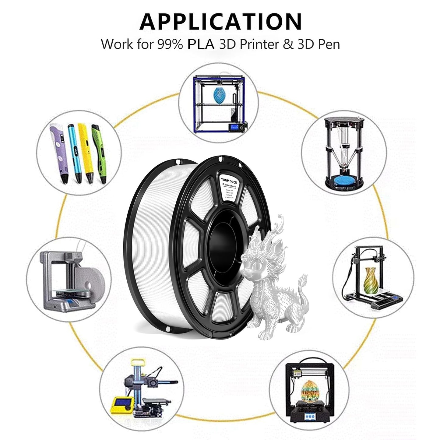 YUGMCOCE Silk PLA Filament 1.75mm,3D Printer Filament with a Metallic Glossy Finish, Dimensional Accuracy +/- 0.02 mm, 1kg Spool(2.2lbs) Fits for Most FDM 3D (A-Silk White Pla)