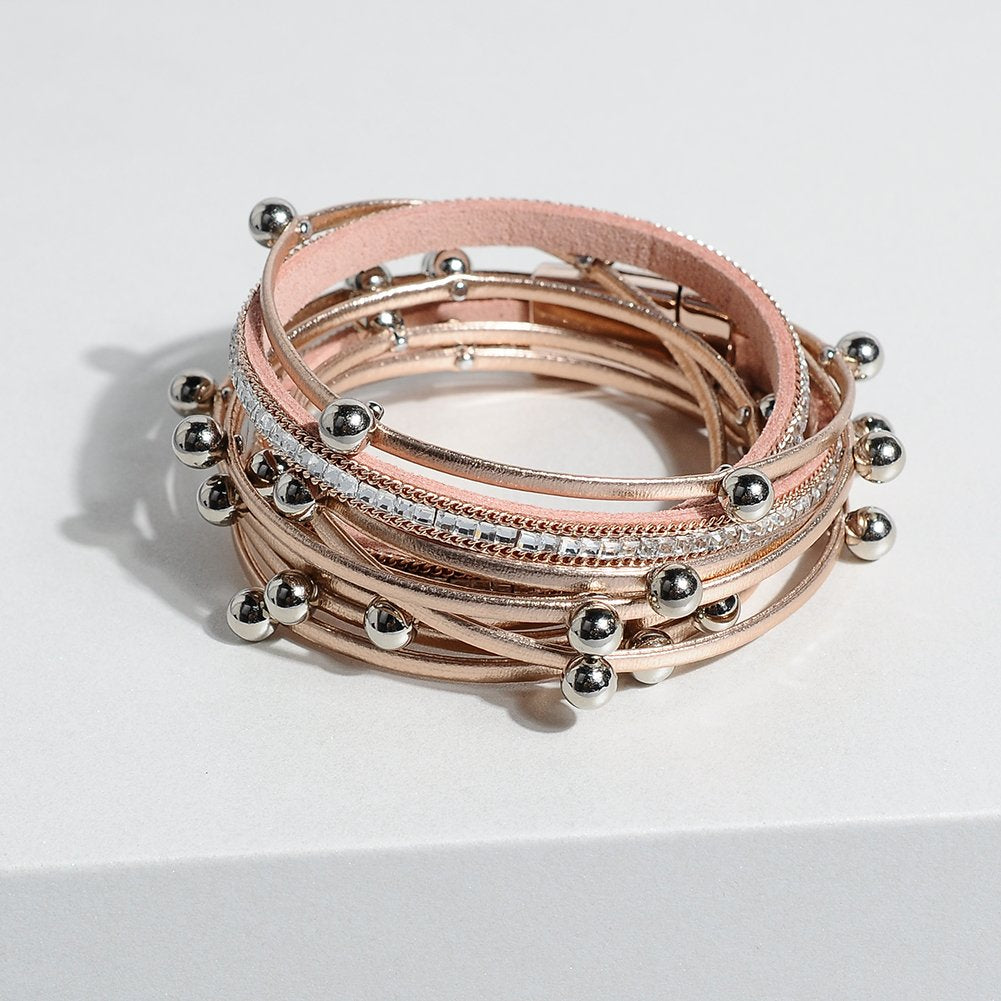 Artilady Leather Wrap Bracelet for Women - Handmade Clasp Bangle Bracelet with Pearl Beads Crystal Wristbands Jewelry Gift for Ladies and Mother