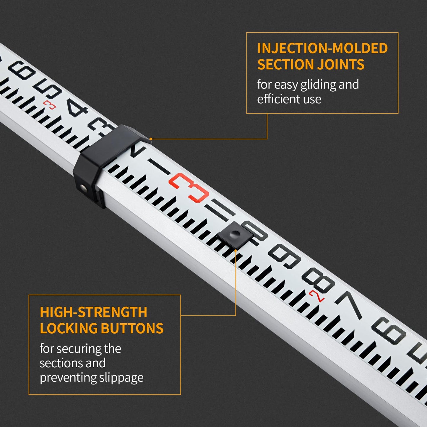 Firecore 9-Foot Aluminum Grade Rod – 10ths, Dual Sided 3-Section Telescopic Survey Rod