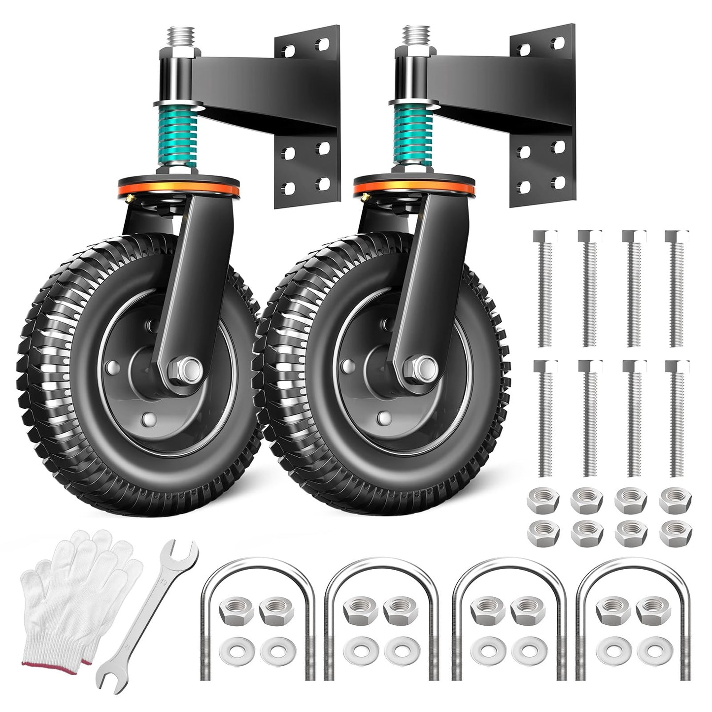 8 Inch Heavy Duty Gate Wheel, 750 lb Capacity, Fits Metal Tube Gates and Wooden Gates, 360° Swivel Spring-Loaded Caster. Gate Wheel for Smooth Operation. (8-INCH 2PACK)