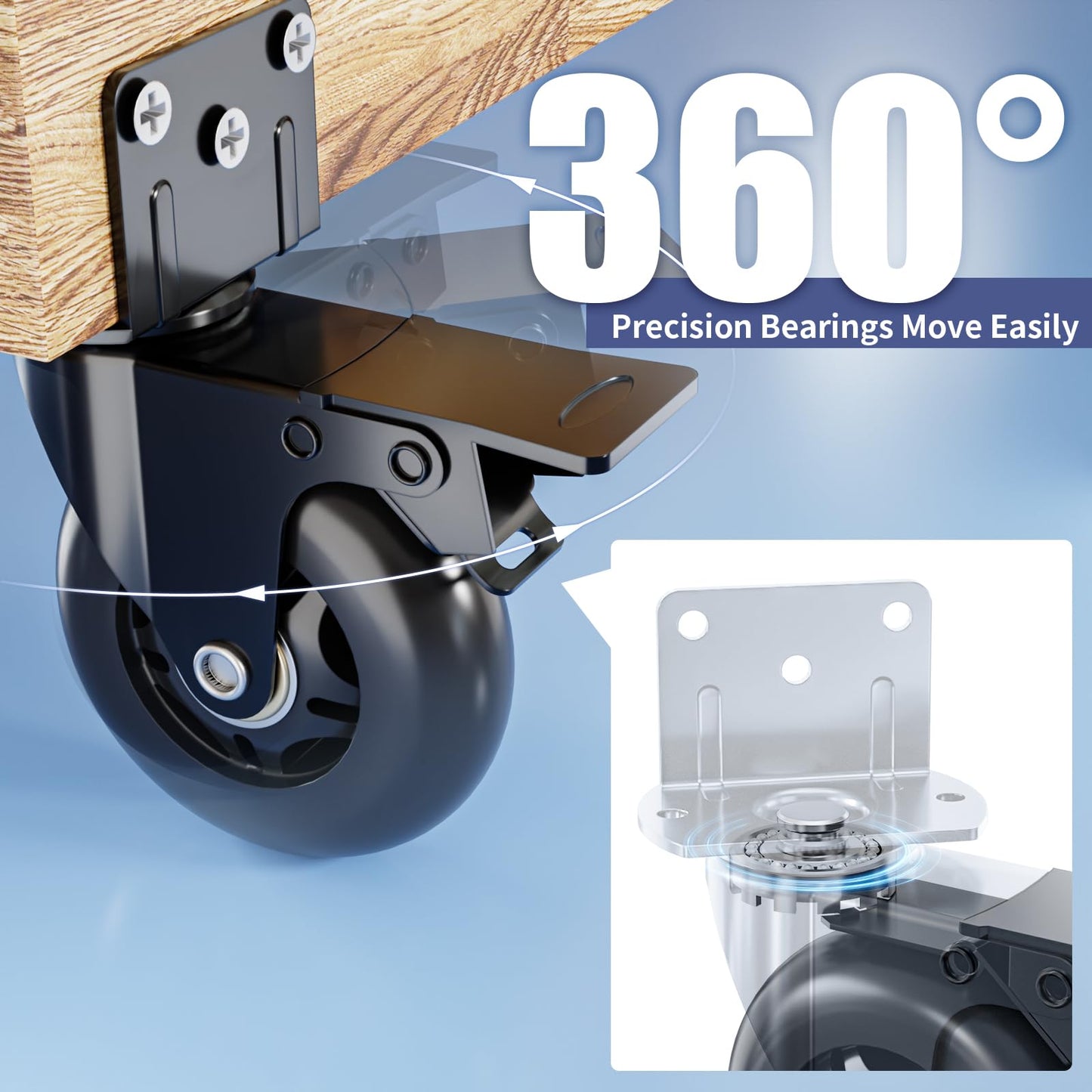 Side Mount Plate Caster Wheels - Thickened L-Shaped Mounting ，Heavy Duty 1600 LBS，Set of 4 with Brake，360° Swivel，Locking，Castor Wheels for Furniture，Carts，Cabinet，Table (Black, 4inchs)