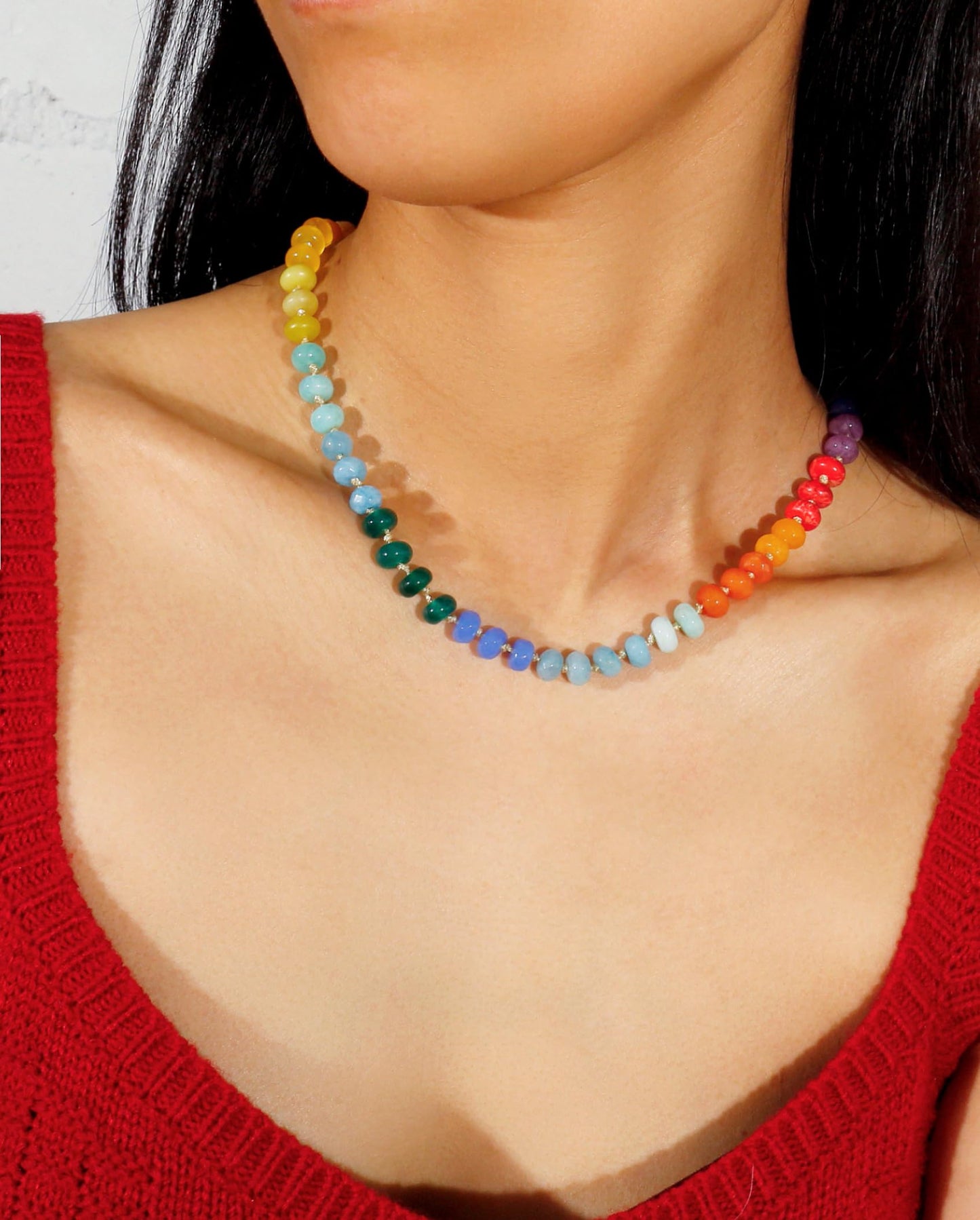 Gemstone Beaded Necklace for Women Colorful Natural Stone Freshwater Pearl Surfer Beach Rainbow Necklace Jewelry Gift (colorful -05)
