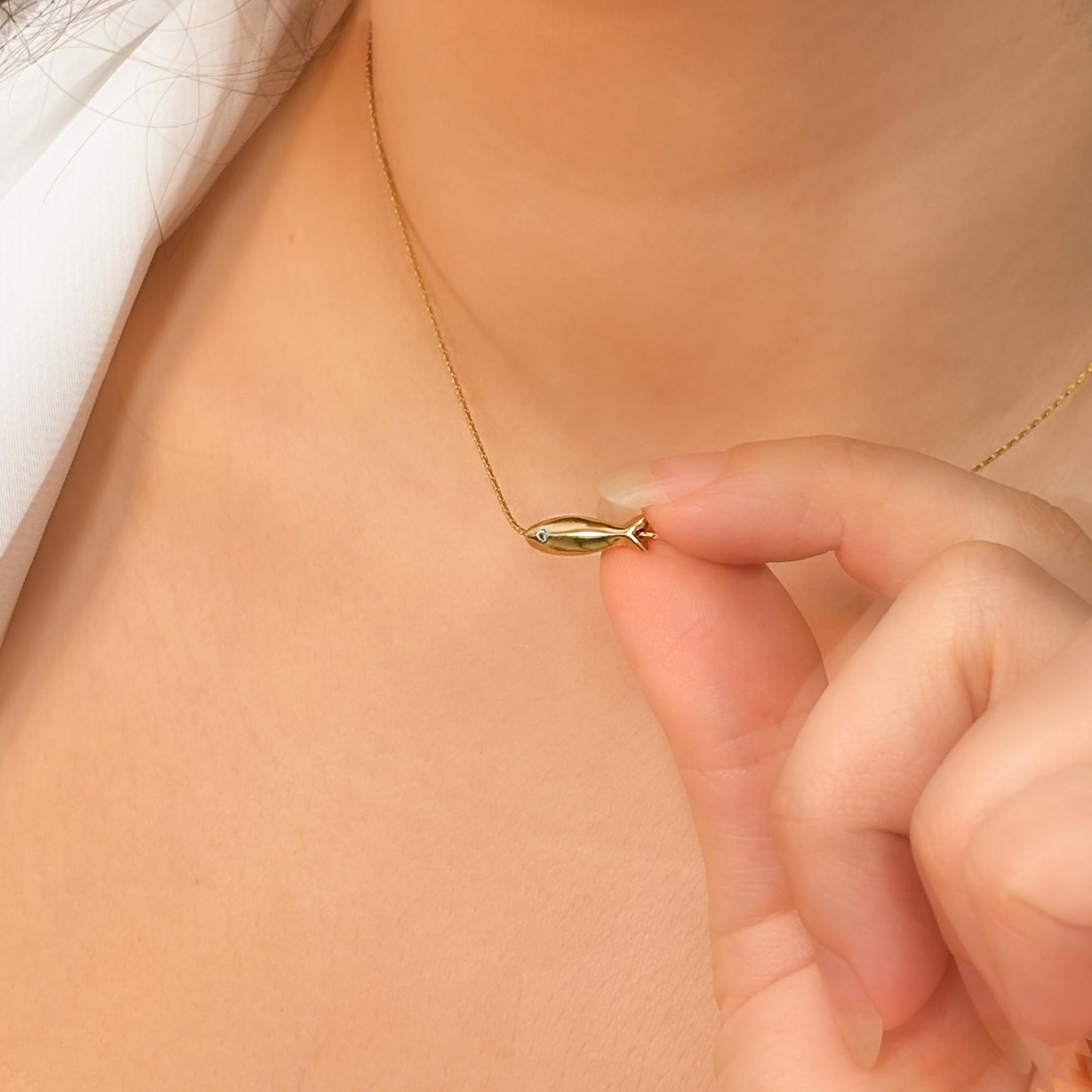 Tooliks Dainty Fish Necklace for Women, Sterling Silver or Gold Fish Charm, Minimal Lucky Necklace (Gold)
