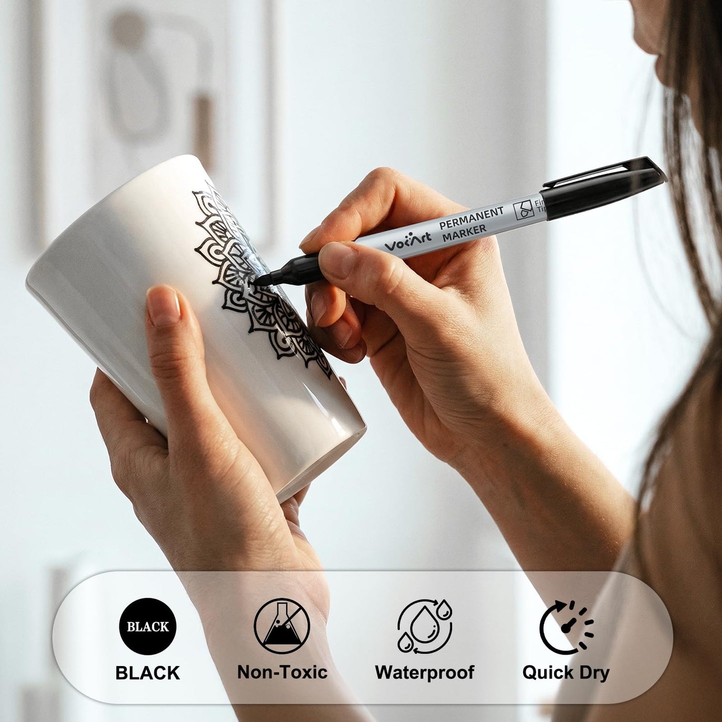 VOKART Permanent Markers Bulk, 150 Pack Black Permanent Markers, Thin Fine Point Tip for Office & Moving Supplies, Quick-Dry & Waterproof Ink Marker Pens for Moving Boxes, Labeling & Industrial Use