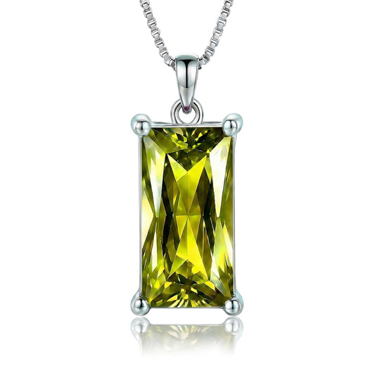 Kuschelkatze 8mm x 16mm Square August Birthstone Peridot Pendant Necklace – Fashion charming Sterling Silver Gift for women