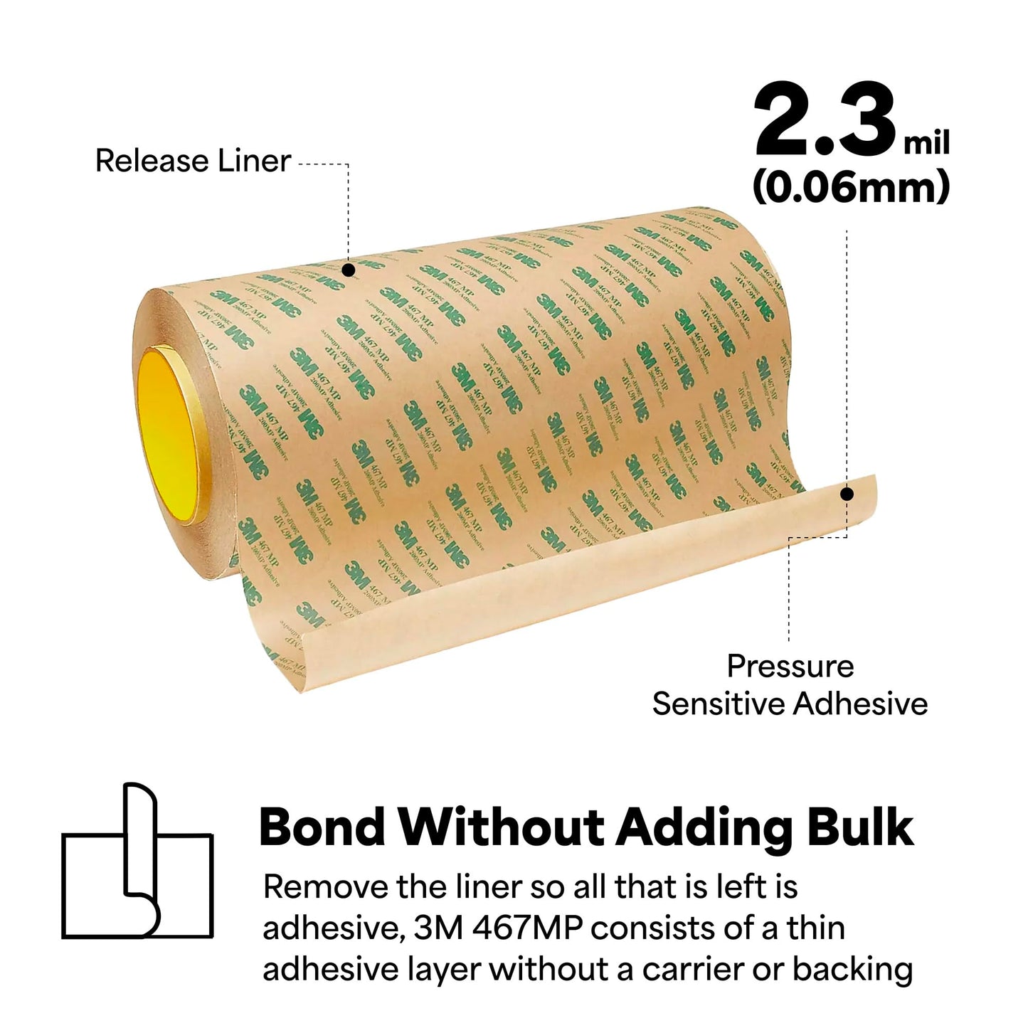 3M 467MP Clear Adhesive Transfer Tape, 2" Width x 20yd Length (1 roll)