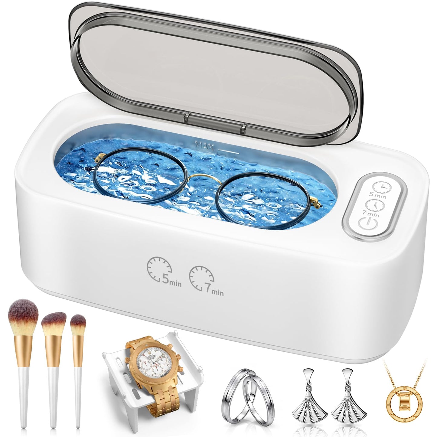 Ultrasonic Cleaner, 48kHz Ultrasonic Jewelry Cleaner Machine for Eyeglasses, Jewelry, Rings, Watch Straps, Dentures and More, Dual Cleaning Modes & 304 Stainless Steel Tank, 400ML Capacity, White