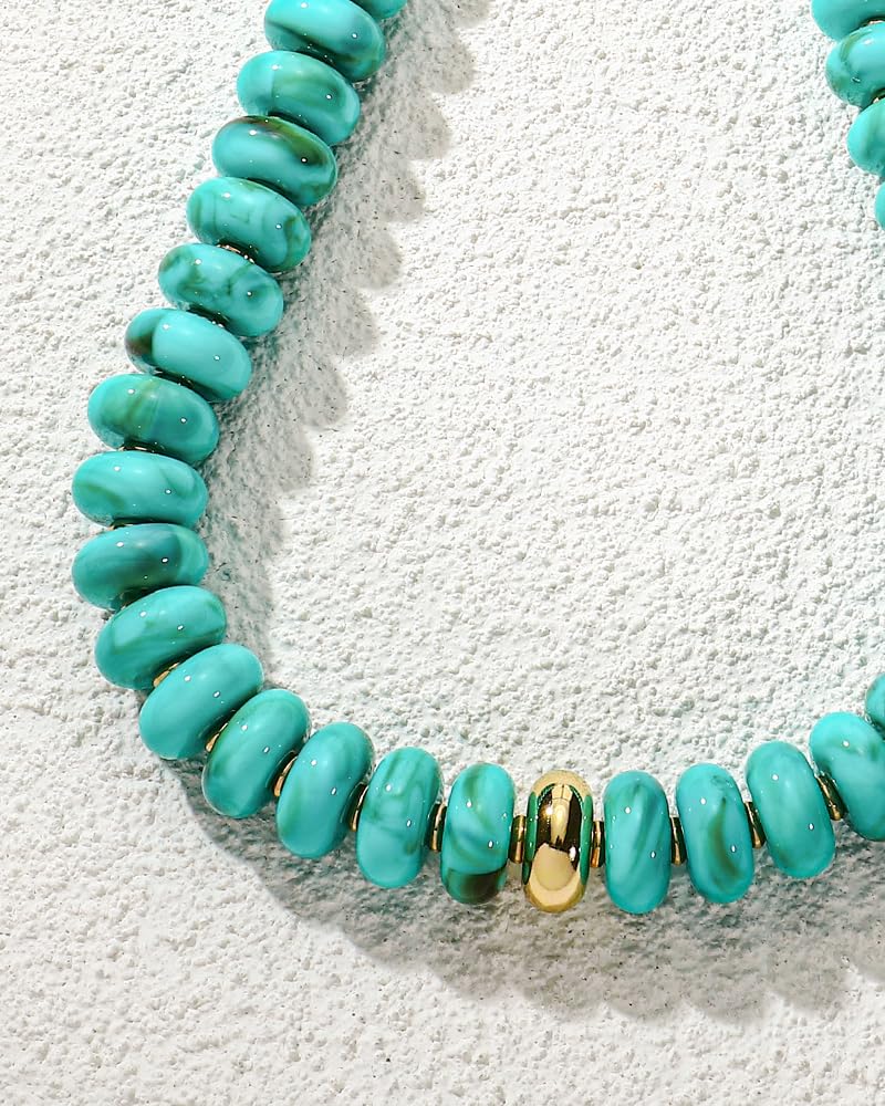 FAUTHENTICUTE Chunky Turquoise Necklace for Women Big Blue Acrylic Beaded Choker Necklace Summer Beach Statement Necklace Gift Trendy Boho Jewelry