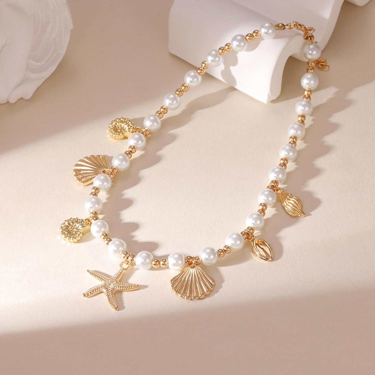 Seashell Charm Necklace for Women, Gold Starfish Beach Jewelry Coastal Vacation Outfits Accessories Summer Dresses Trendy 2026