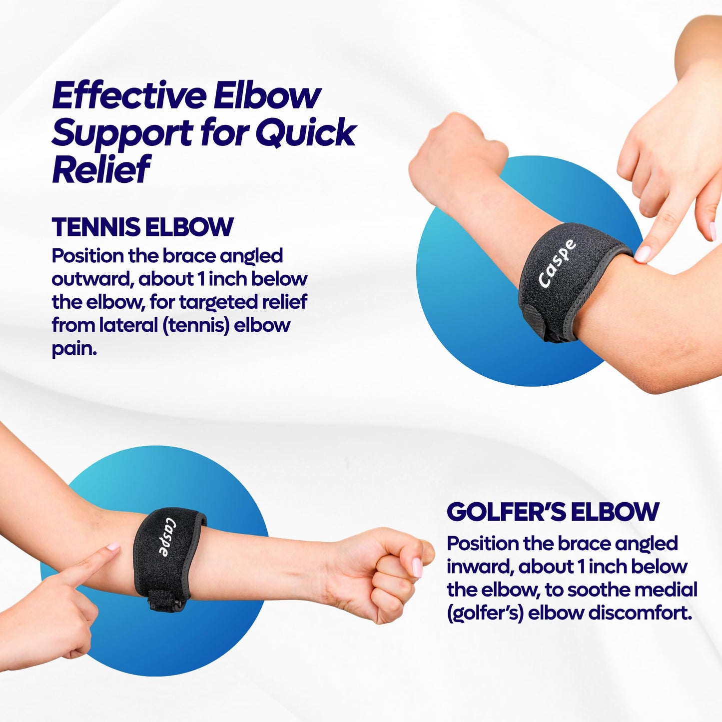 Caspe 2 Pack Tennis Elbow Brace for Men and Women – Adjustable Arm Brace for Tendonitis, Golfer’s Elbow and Bursitis – Arm Band & Counterforce Forearm Support, Daily Use Pain Relief – Black
