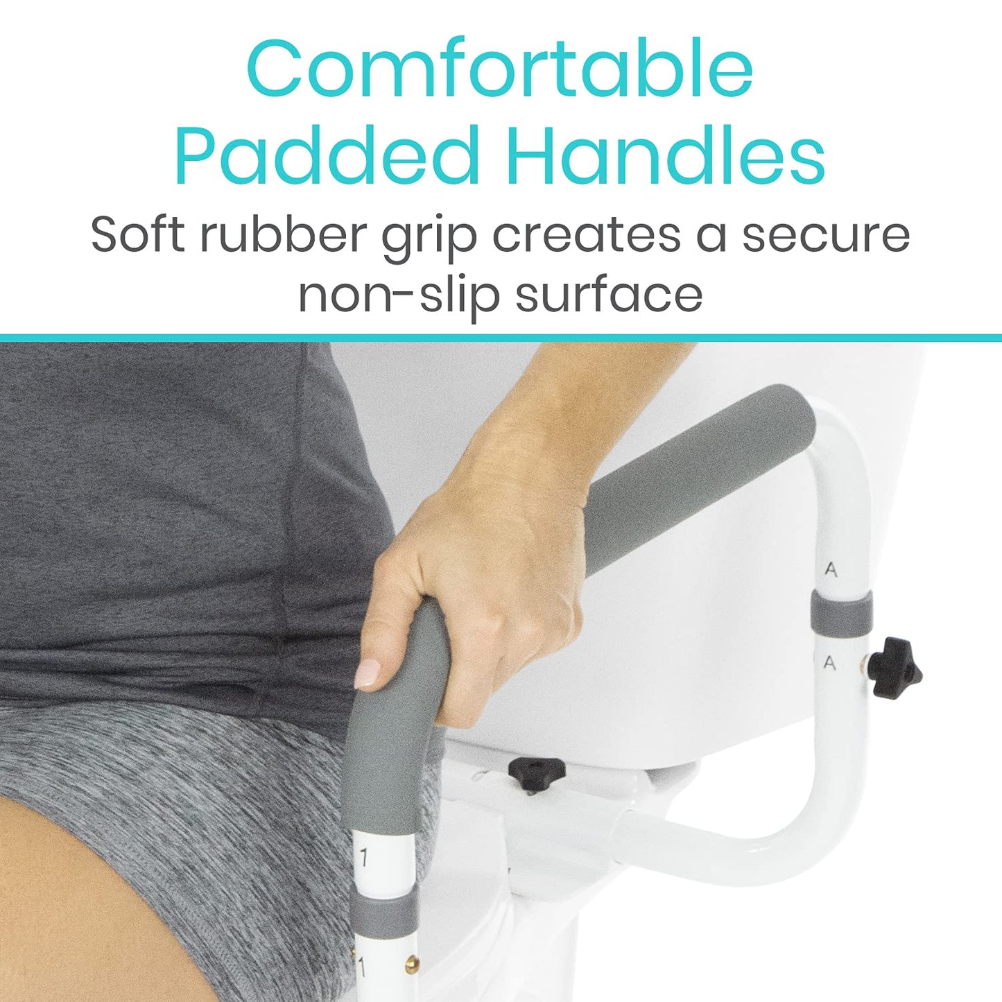 Vive Toilet Safety Rail - Adjustable Grab Bar - Compact Support Frame with Handrail for Bathroom Toilet Seat - Easy Installation for Handicap Senior Bariatrics, Elderly Balance - Padded Hand Armrest