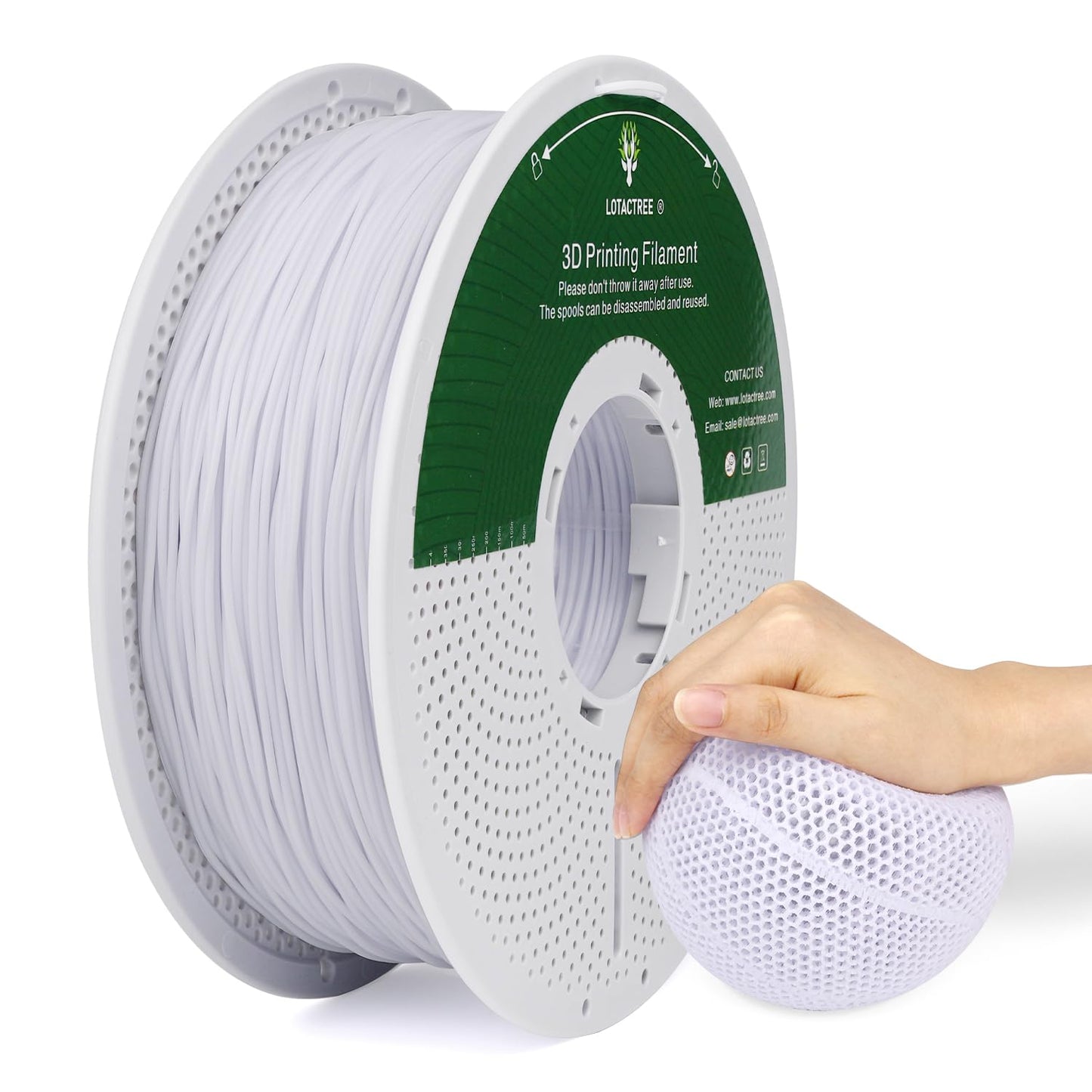 LOTACTREE White TPU Filament 1.75mm, 95A Rubber-Like 3D Printer Filament, Flexible TPU Filament Accuracy +/-0.03mm, 1KG (2.2lb)