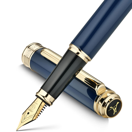 MCNTEIK 317 Fountain Pen,Stunning Luxury Piano Lacquer,18K Gilded Nib(Fine),Gorgeous 24K Gold Finish, Ink Converter,Best Gift for Men&Women-Elegant,Executive,Nice Pens for Writing, BU-F