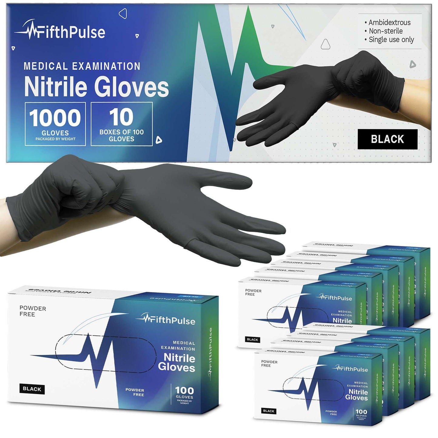 Black Nitrile Gloves Large, Case of 1000-3 Mil Disposable Rubber Gloves, Latex-Free, Powder-Free - Medical Exam Grade for Food Prep, Cleaning, Lab Use - Textured Grip - Click-Medical