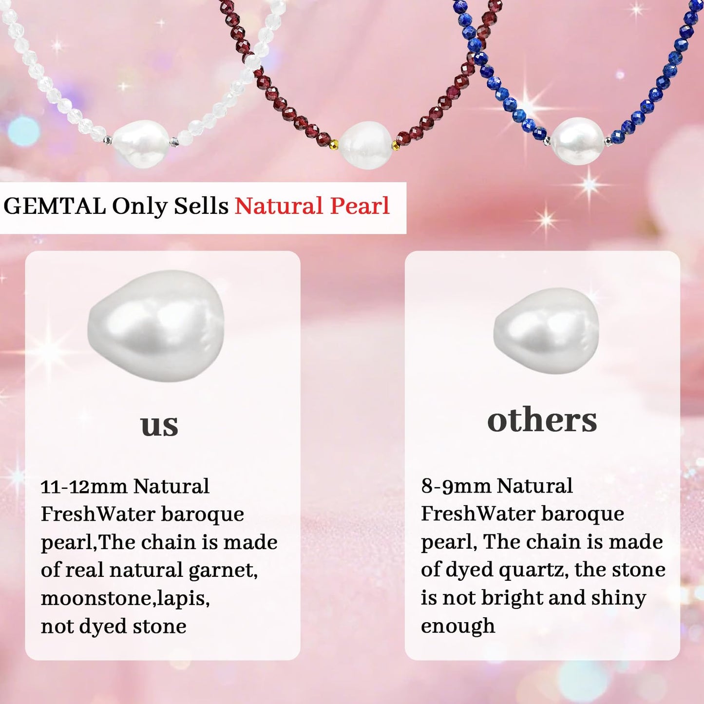 GEMTAL Pearl Necklaces for Women Dainty Single Pearl Necklace Natural Freshwater Pearl Choker Garnet Beaded Necklaces Adjustable Chain Red Bead Necklace Valentines Jewelry Gift