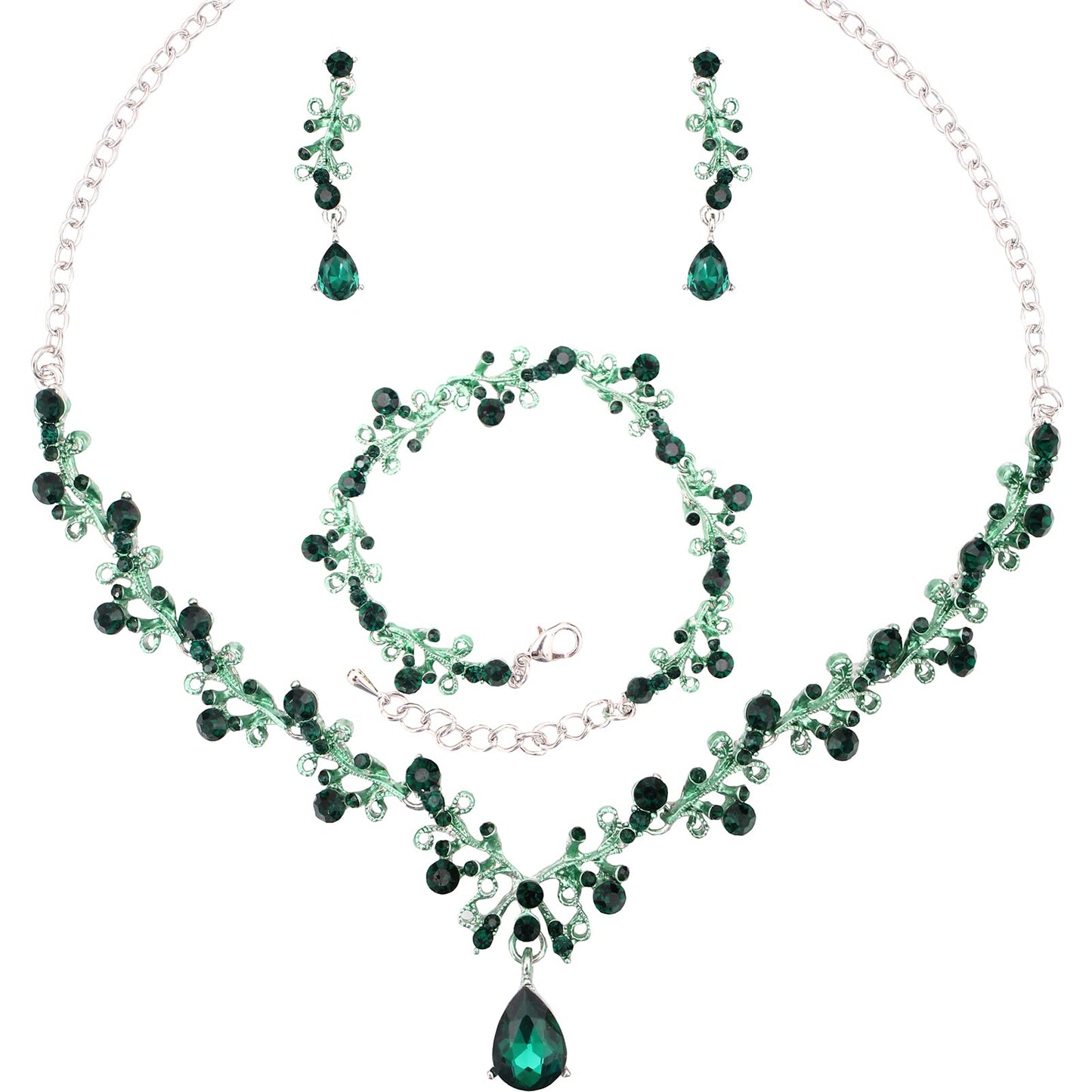 Enrwin 3Pcs Austrian Crystal Jewelry Set for Women, Necklace Dangle Earrings Link Bracelet Jewelry Set with Gold/Platinum/Gun