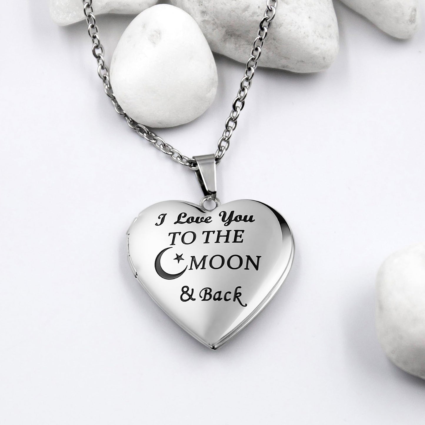 PHOCKSIN I Love You To The Moon And Back Lockets For Girlfriend Heart Locket Necklace That Holds Pictures Women's Lockets As Birthday Gifts