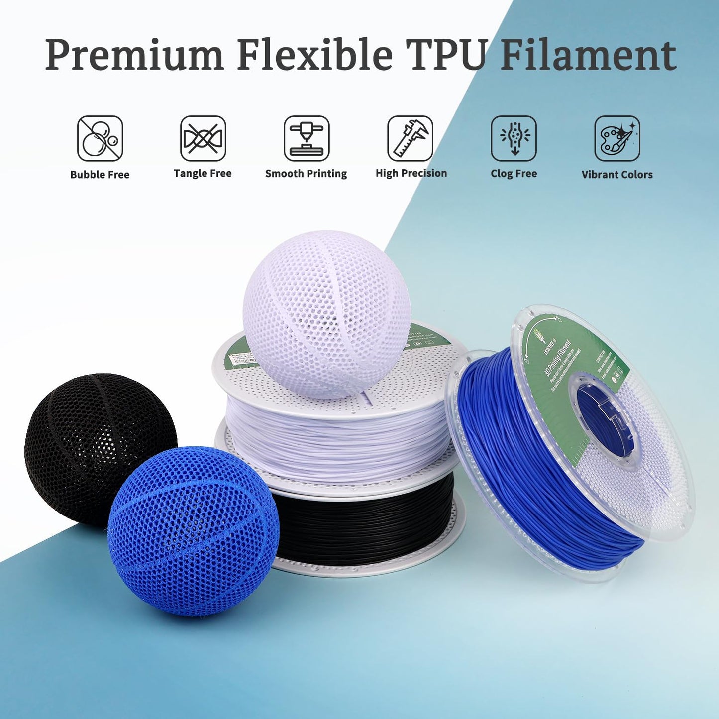 LOTACTREE White TPU Filament 1.75mm, 95A Rubber-Like 3D Printer Filament, Flexible TPU Filament Accuracy +/-0.03mm, 1KG (2.2lb)
