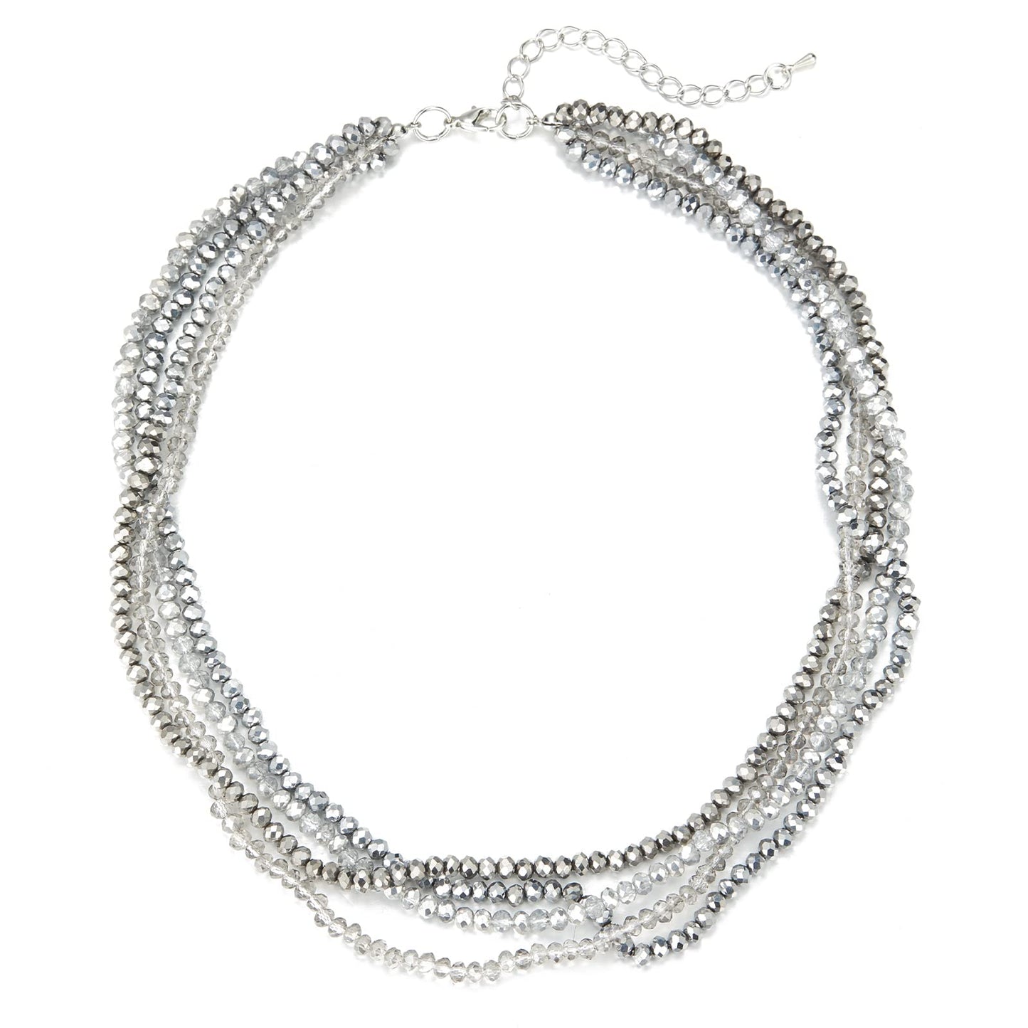 Noessla Multi-layer Crystals Beaded Choker Necklace for Women Colorful Boho Statement Necklace Trendy Costume Party Jewelry Mothers day Gifts for Mom(29-Silver)